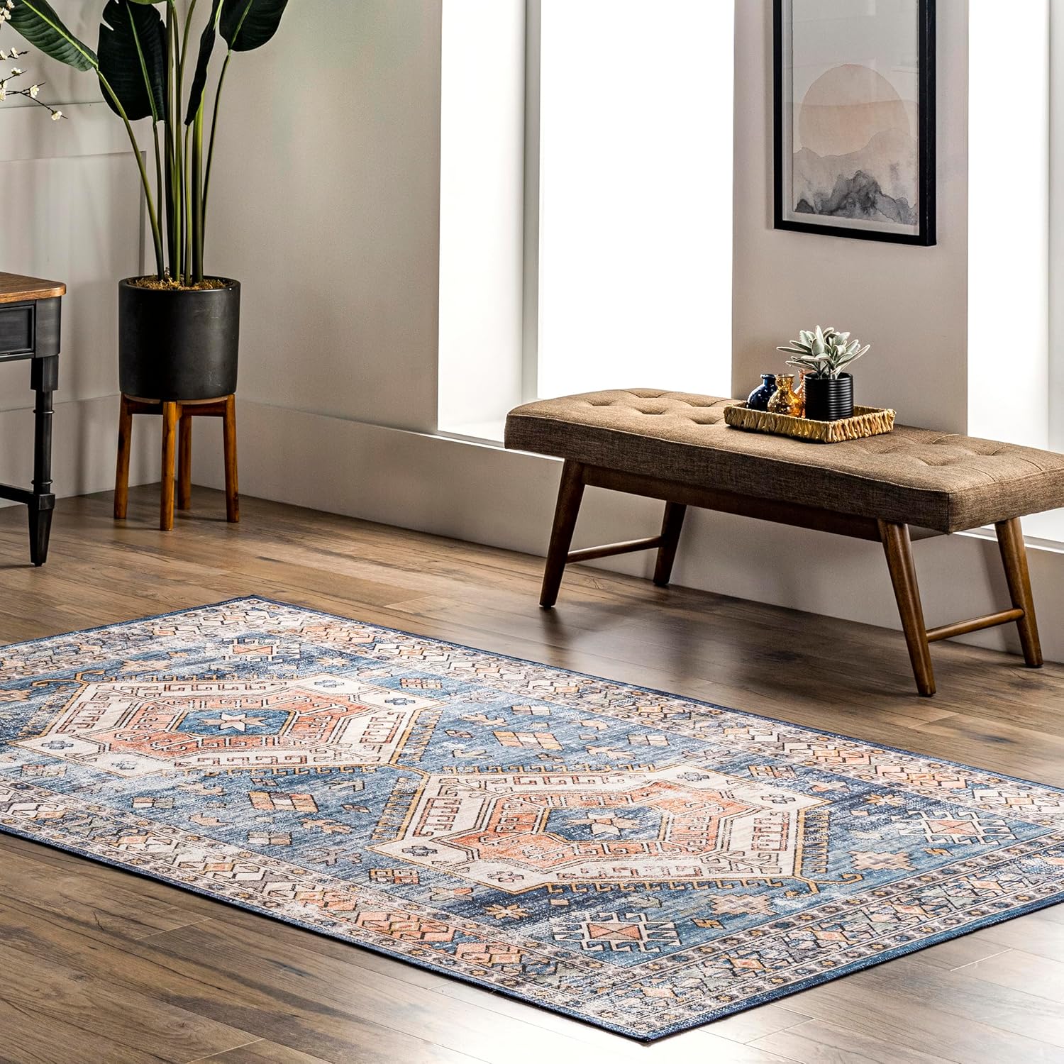 Nuloom SpinClean Mae Brown/Multicolor, 4' x 6', Traditional, Soft and Cozy, High Traffic, Stain Resistant, Easy Clean, Durable, Machine Washable Area Rug for Bedroom, Living Room, Dining, Foyer