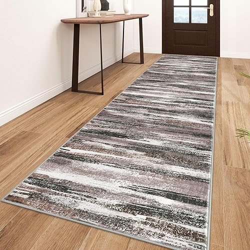 Miniatura 87 de Alfombra moderna abstracta de 2 x 6 pies, alfombra de pasillo lavable gris negro multi para cocina, antideslizante, suave, alfombra delgada de Gris