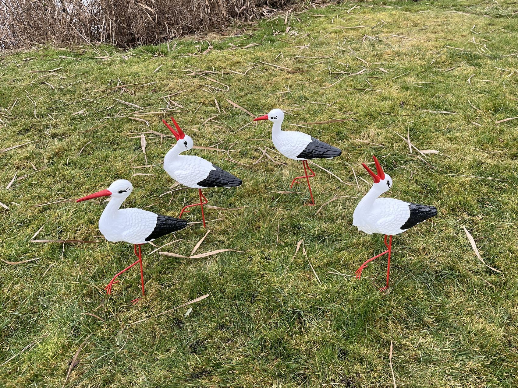 Famiglia di 4 Cicogne (2 Piccoli & 2 Cricchioli) – Decorazione Giardino Scultura Statua Figura