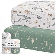 Sorrel + Fern Baby Crib Sheets Neutral, Fitted 2-Pack Ocean Odyssey