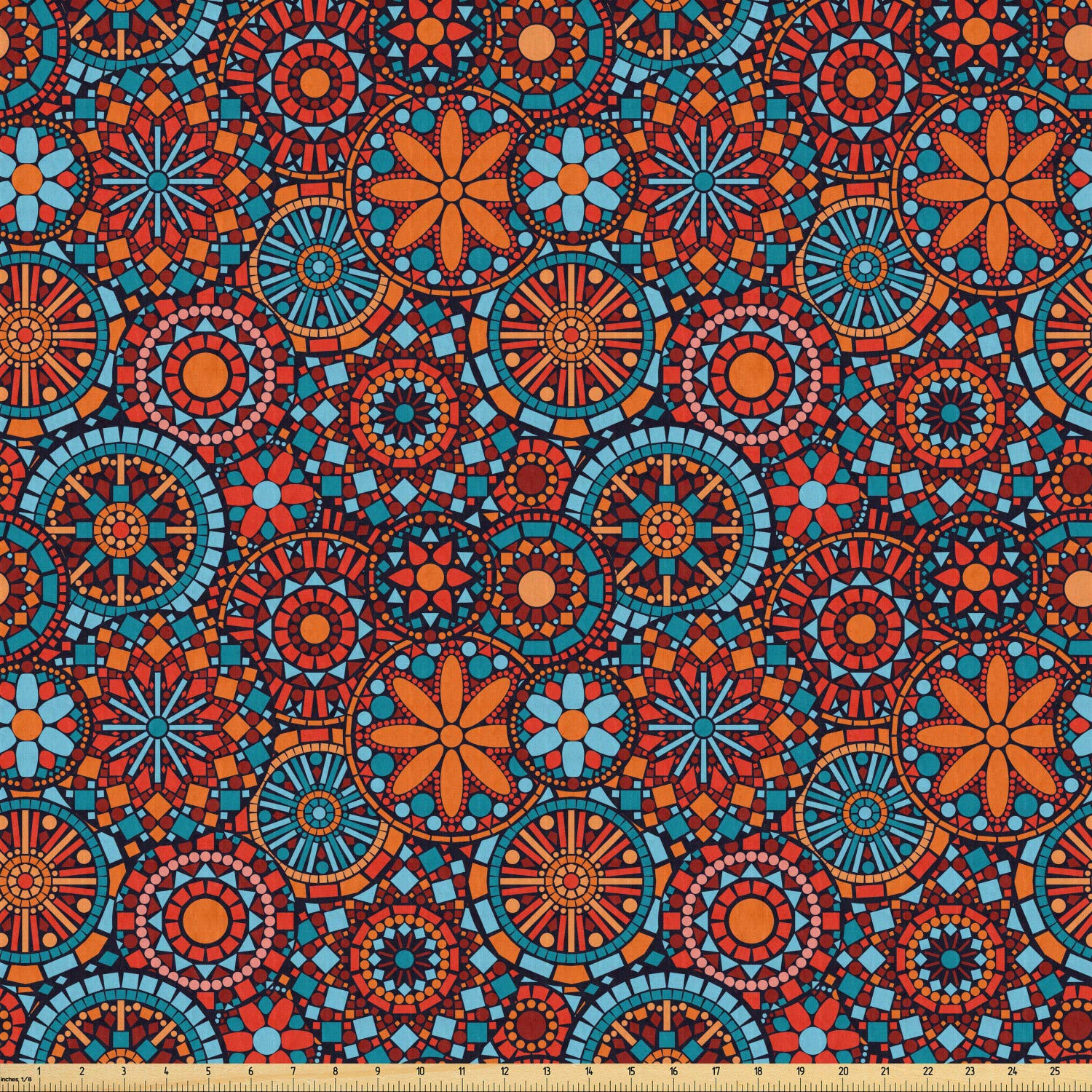 ABAKUHAUS Mandala Tessuto a Metraggio, Orientale astratta Flora, Tessuto a Maglia Elasticizzato per Abbigliamento, 3 m, Terra Giallo Indigo