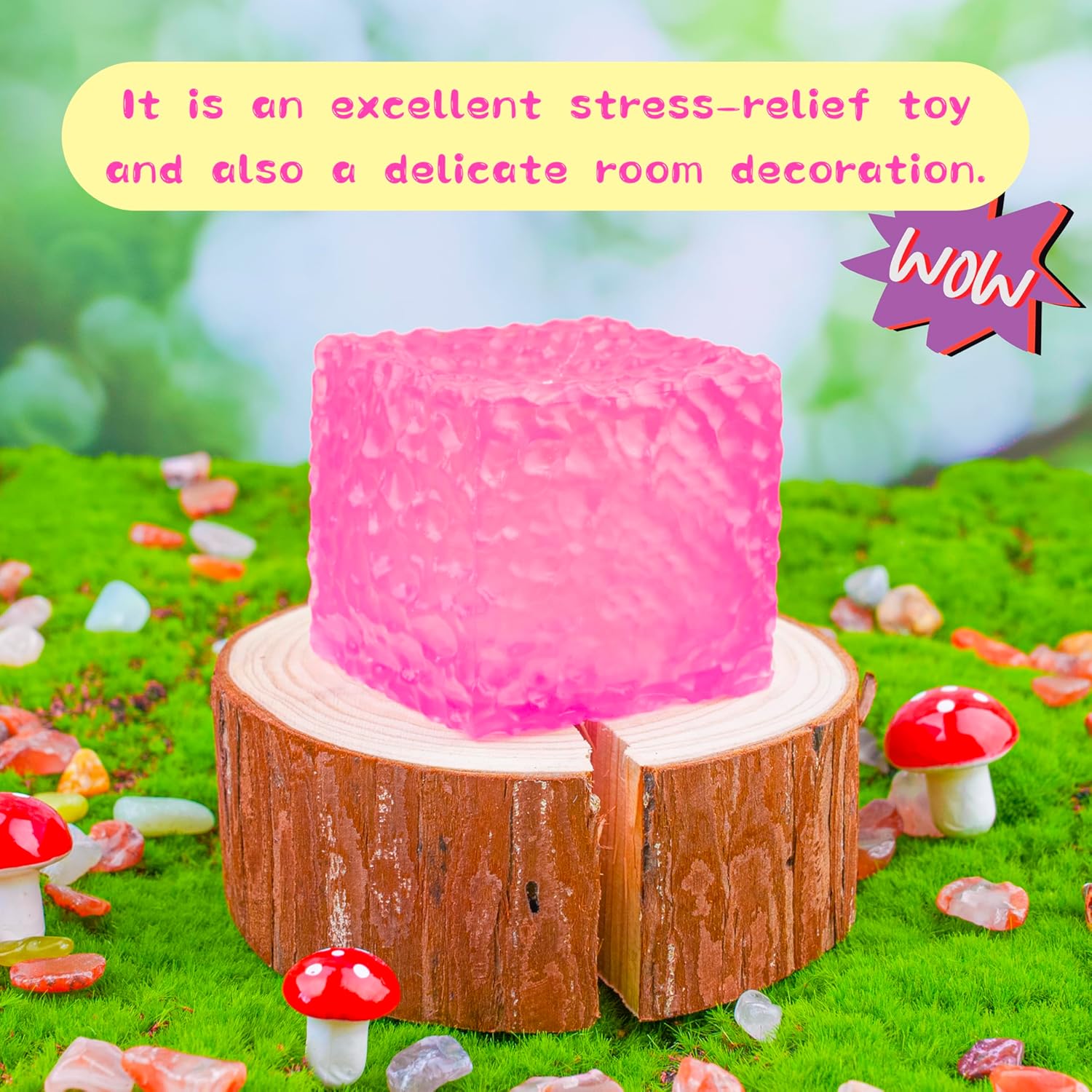 Big Sensory Fidget Toys Textured Stress Cube for Kids Adults, Maltose Filled Squishy Stretchy Balls for Boys Girls, Anxiety Relief Squeeze Toys for ADHD Autism, Home Office Classroom Gifts (Pink) - Image 4