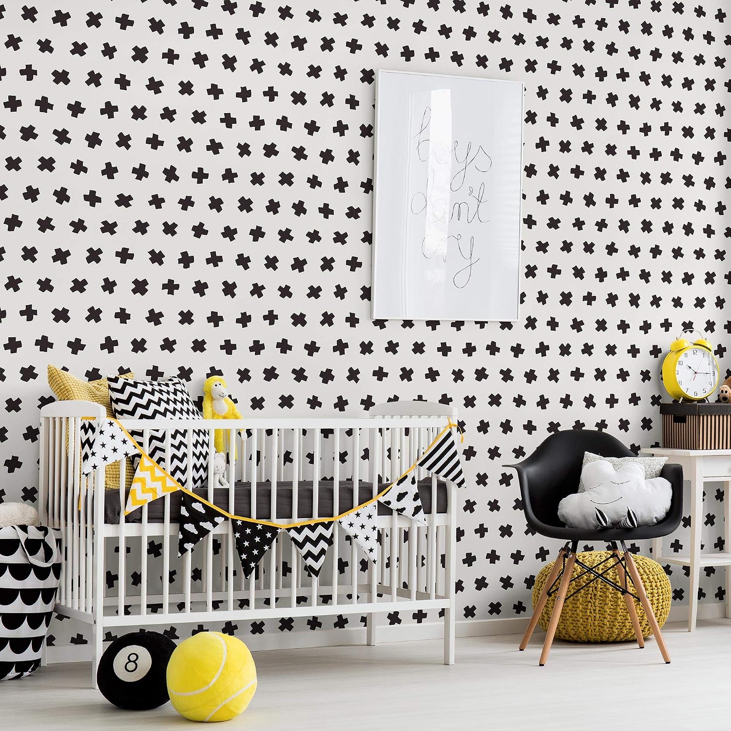 Walls By Me Peel and Stick Black Geometric Basic Removable Wallpaper 4801-2ft x 4ft (61x122cm)