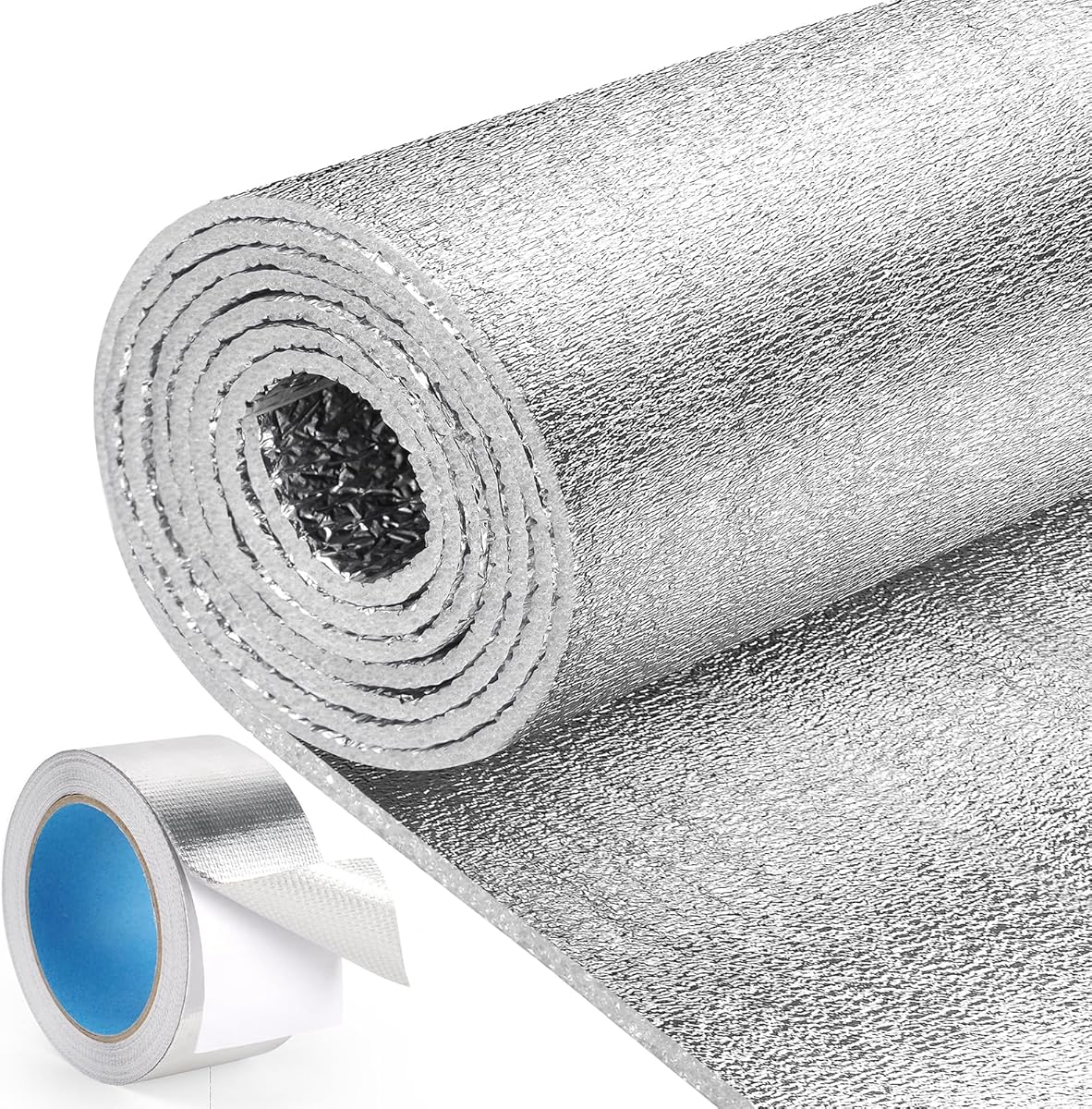 Reflective Window Film Insulation Roll 48 in X 10 Feet, Foil Aluminum Roll Double-Sided Foam Core, Summer Window Heat Blocker for RV/Windows/Garage Door - Folded Package