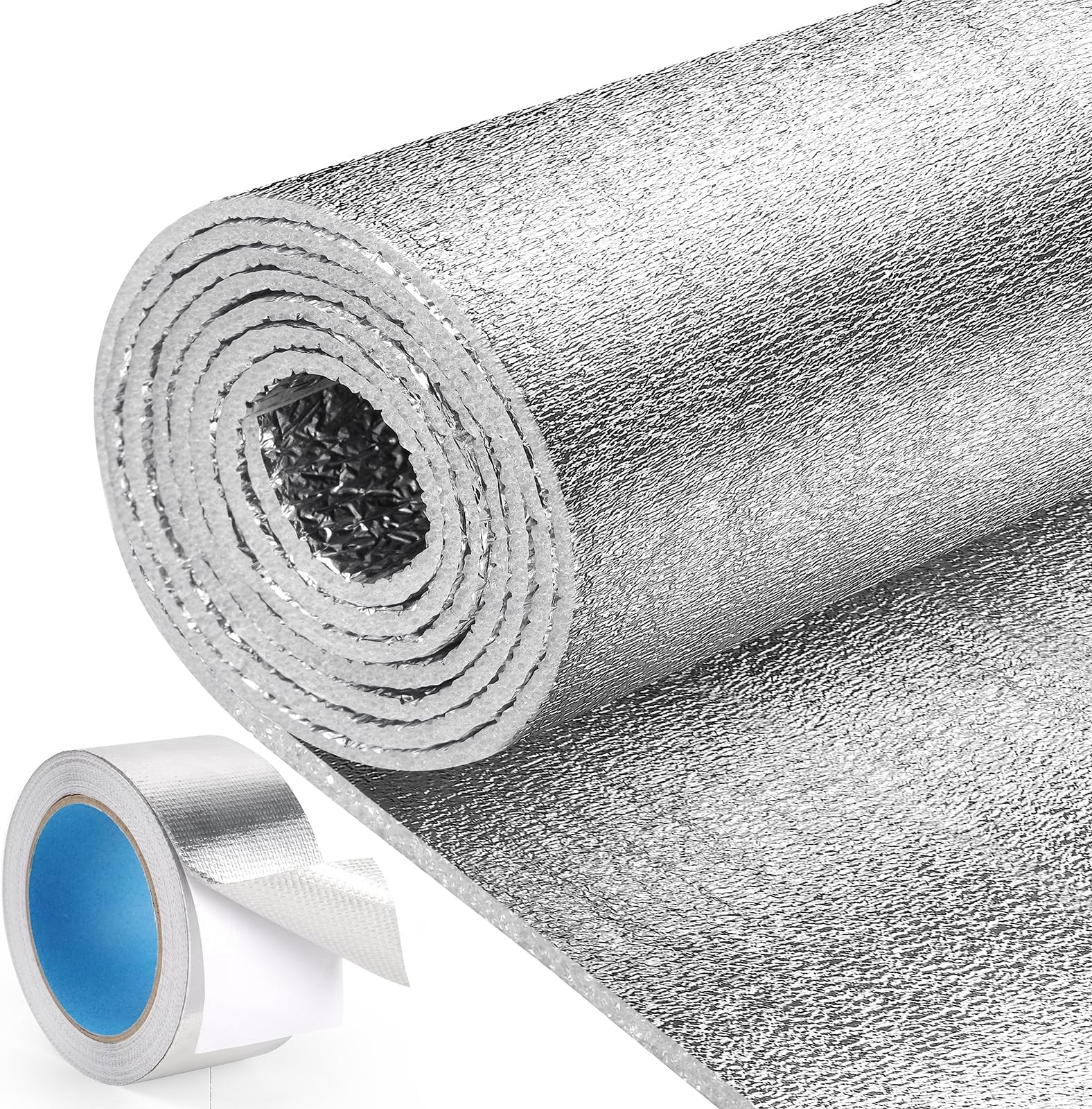Reflective Window Film Insulation Roll 48 in X 10 Feet, Foil Aluminum Roll Double-Sided Foam Core, Summer Window Heat Blocker for RV/Windows/Garage Door - Folded Package