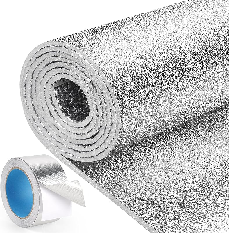 HADOR Reflective Window Insulation Roll, 48 in x 10 ft Heat Blocker | Window insulation for summer heat, double-sided reflective foil, foam core, RV and home windows, folded for shipping