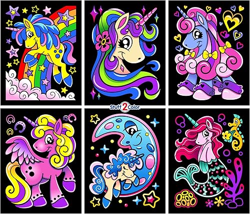 Unicorn Joy - Paquete de 6 pósteres de terciopelo para colorear para niños, niños pequeños, niñas (todas las edades, artes y manualidades,