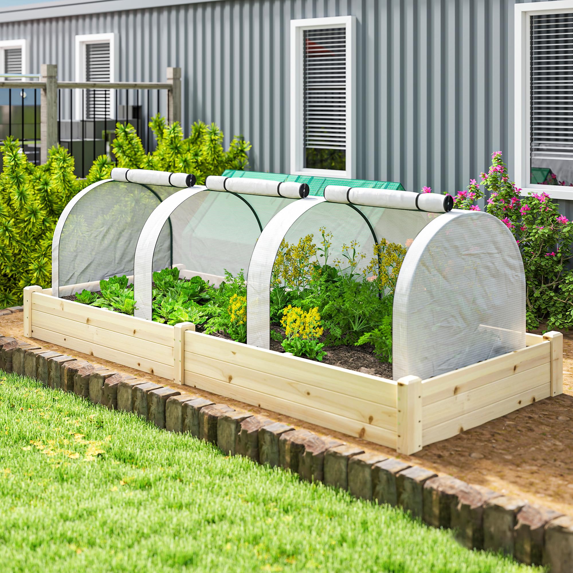 Outsunny Serra Tunnel PE con Telaio in Acciaio 295 x 100 x 80 cm Bianco | Casa di coltivazione verde, tunnel in polietilene, porte con cerniera, per giardino