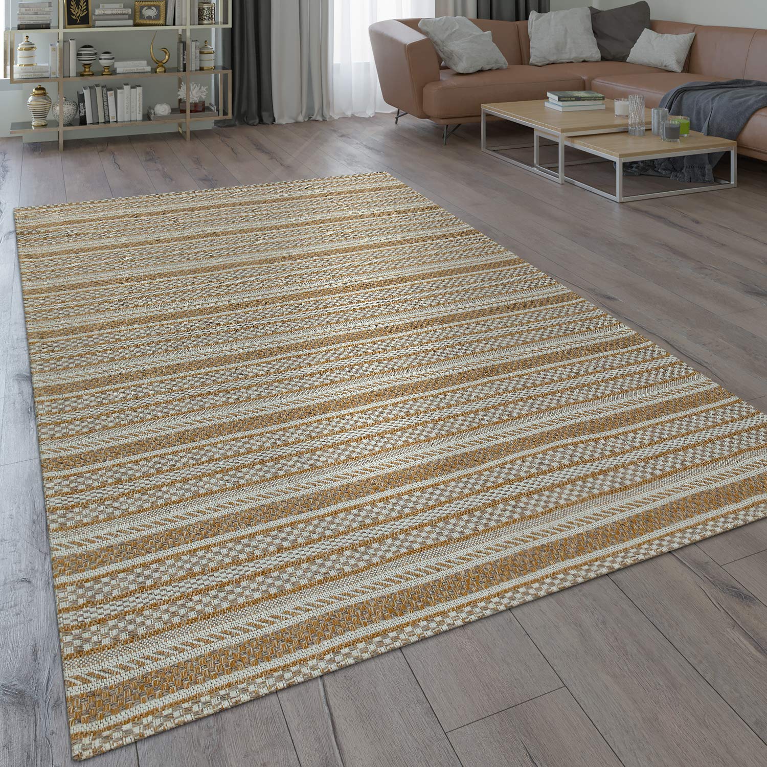 Paco Home Teppich Wohnzimmer Muster Orientalisch Modern Beige Braun Natur, Grösse:120x160 cm