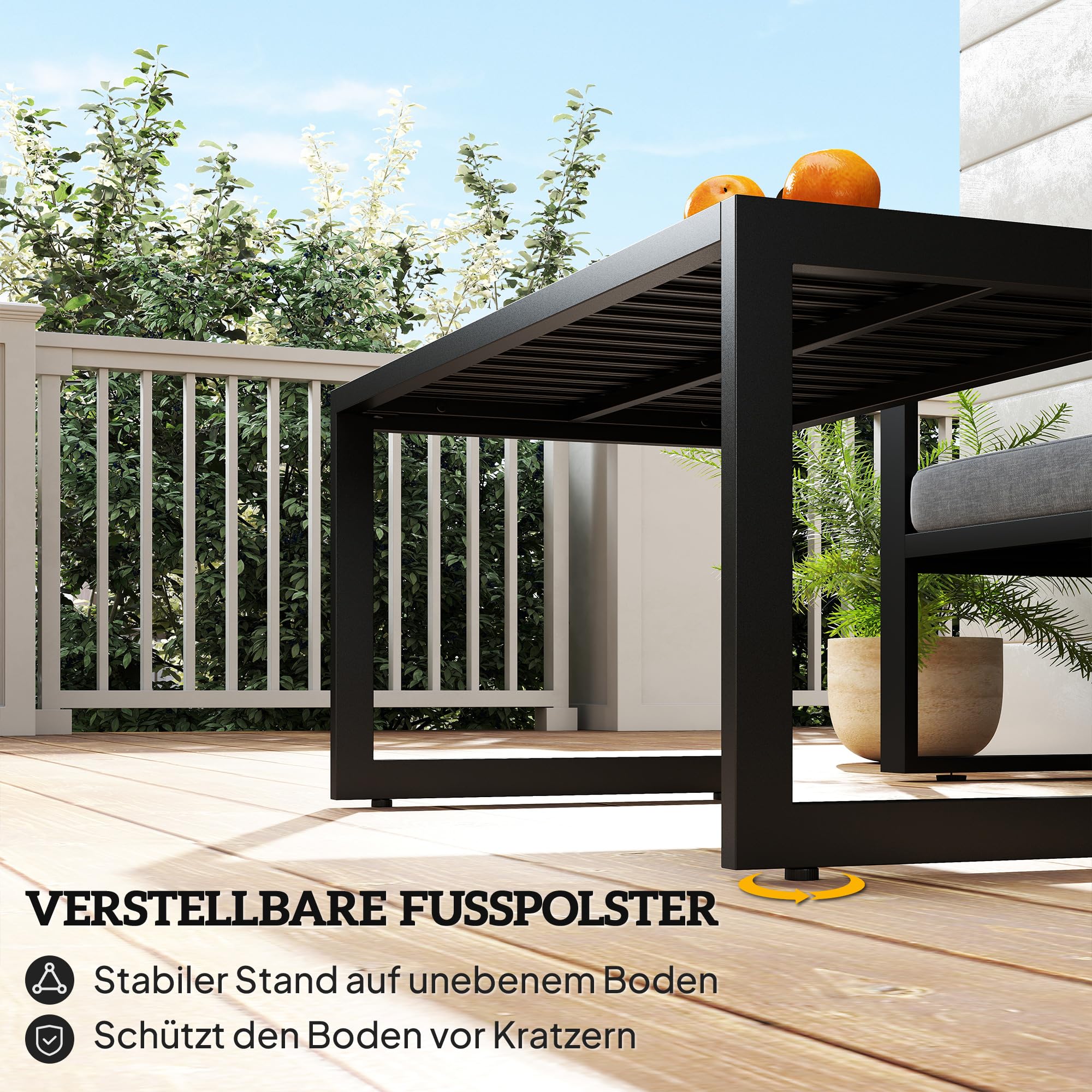 Outsunny Stolik pomocniczy z lamelami, stół balkonowy z aluminium, stolik kawowy, odporny na warunki atmosferyczne, łatwy w pielęgnacji, na balkon, do ogrodu, na taras, 90 x 50 x 42 cm, czarny