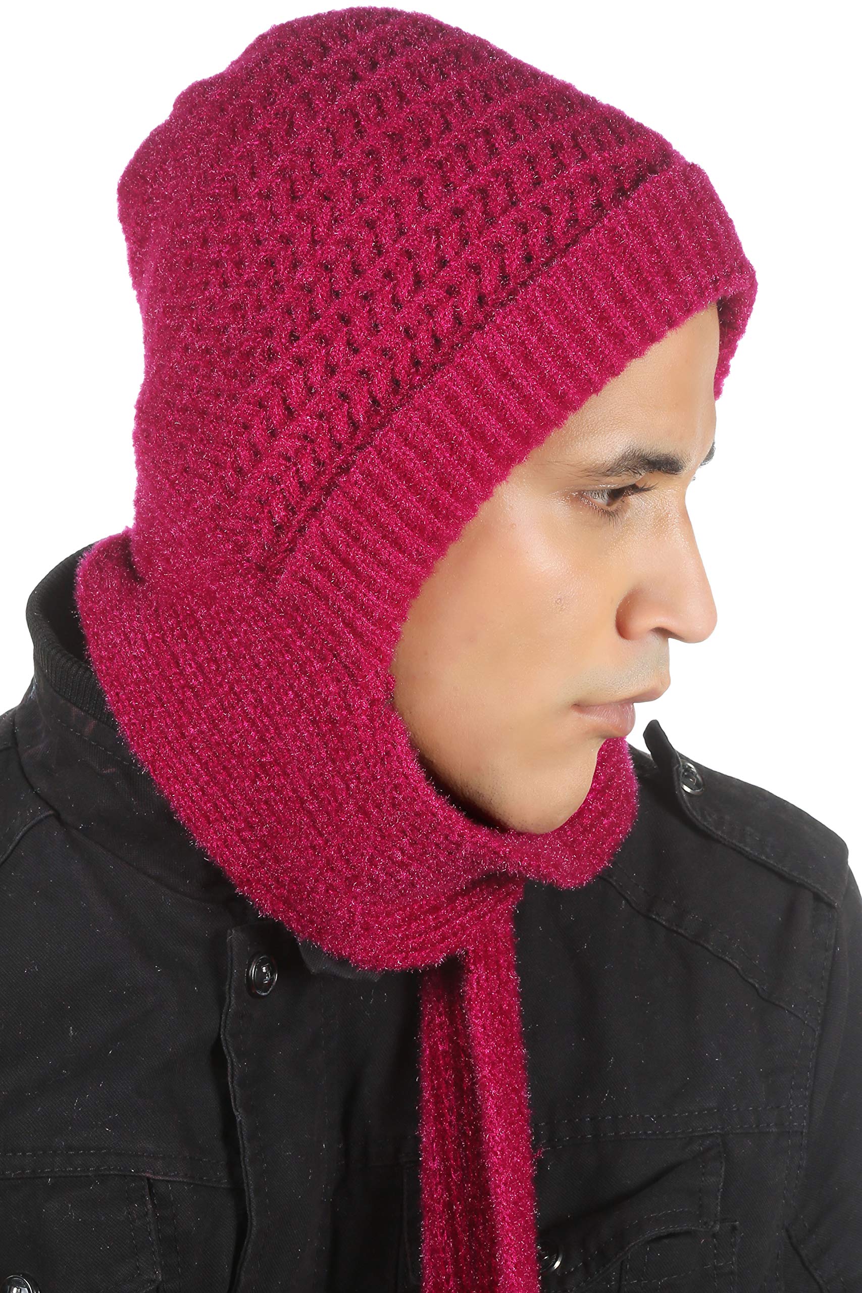 Sidhidata Textile Men's And Women's Unisex Wool Knitted Cap Muffler For Winter Wear Free Size (Muffler Cap) (Rani) 2