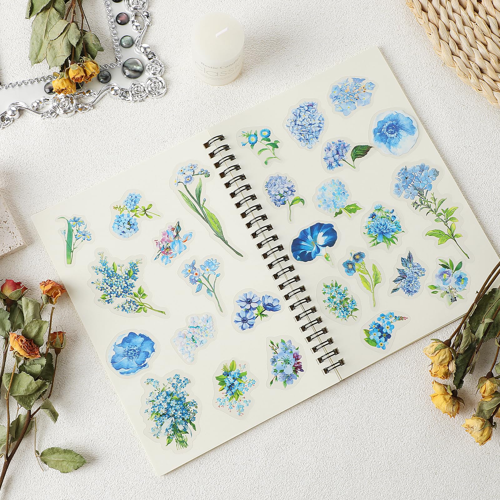 120 Stück Blumen Scrapbooking Aufkleber,Transparente Pflanzen Aufkleber