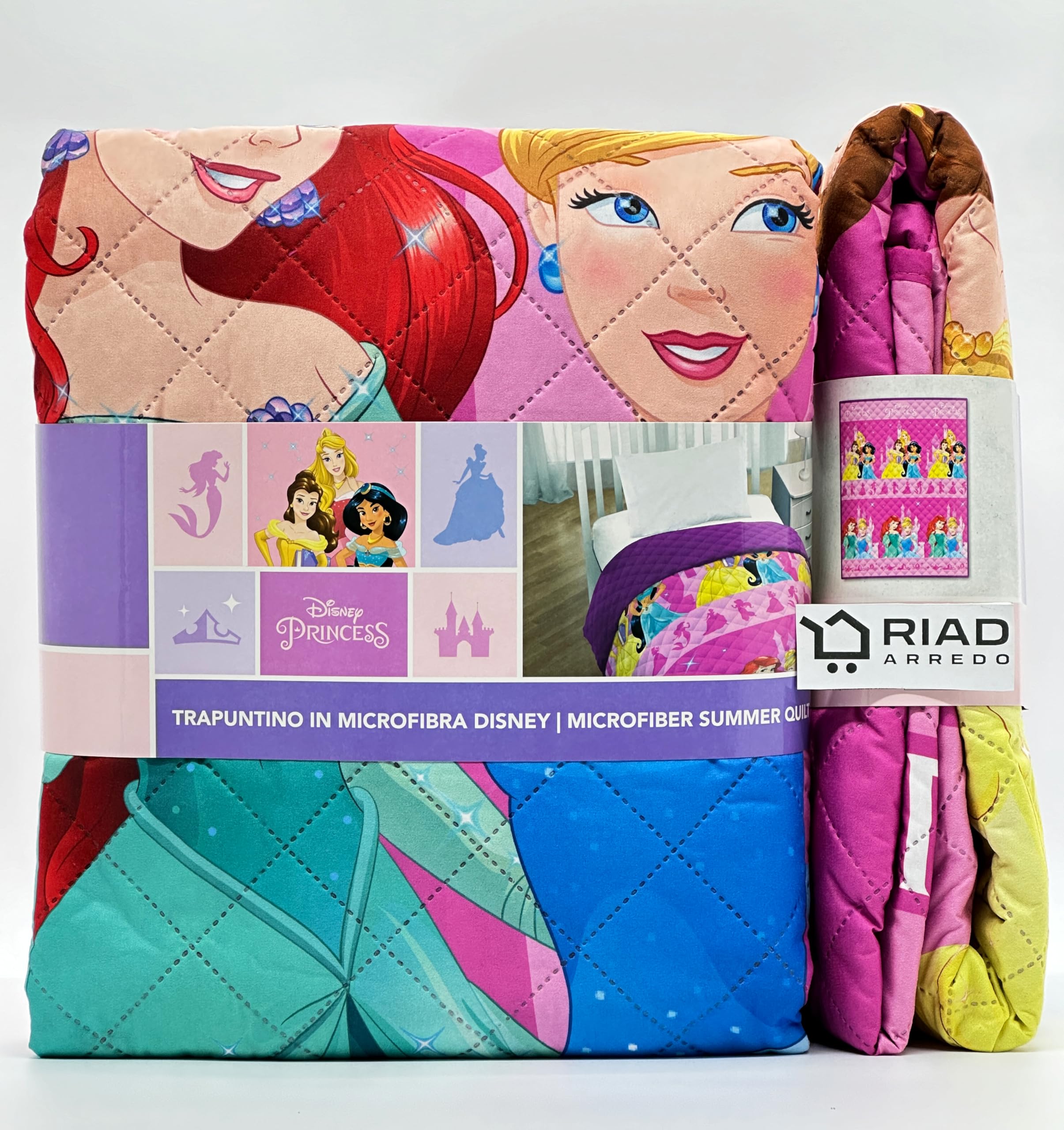 Riad Arredo Trapuntino Singolo Primaverile Estivo Cartoni Animati Morbida Microfibra - Copriletto Trapuntato Leggero Bambini (Principesse)