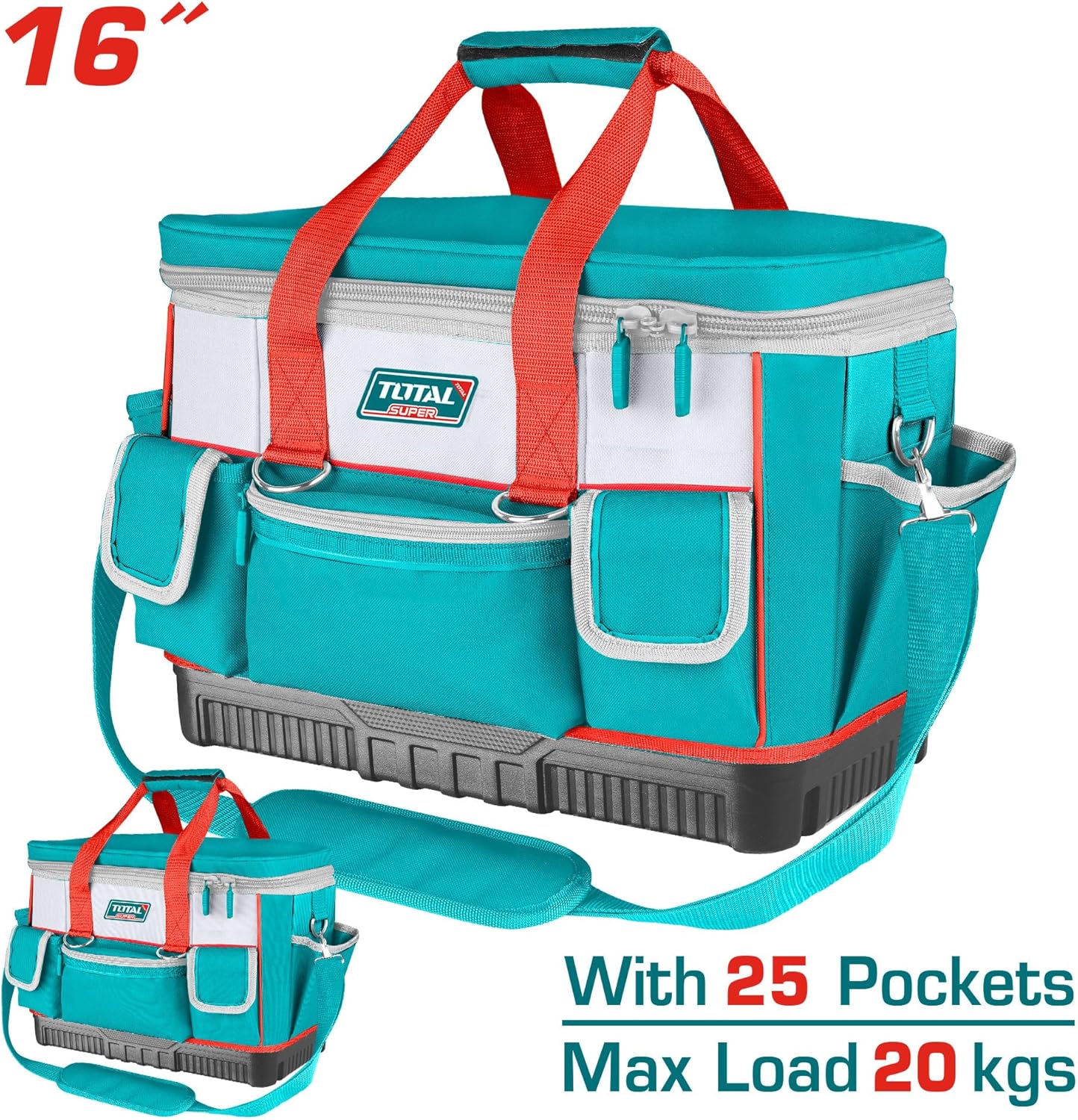 TOTAL Tool Bag 16 Inch, 25-Pocket Heavy-Duty Tool Carrier for Efficient Organization THT561625
