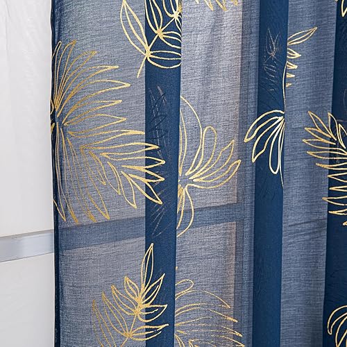 Miniatura 4 de Setaback - Cortinas y cortinas traslúcidas azul marino de 84 pulgadas de largo, juego de 2 paneles para dormitorio, sala de estar, estampado dorado