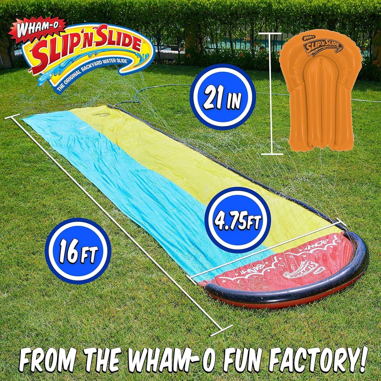 Wham-O Slip N Slide 16ft Double Lawn Water Slides with Sprinkler Lane & 2 Inflatable Boards Backyard Slip and Slide Super Slip Waterslides Outdoor Water Toy for Kids Adults