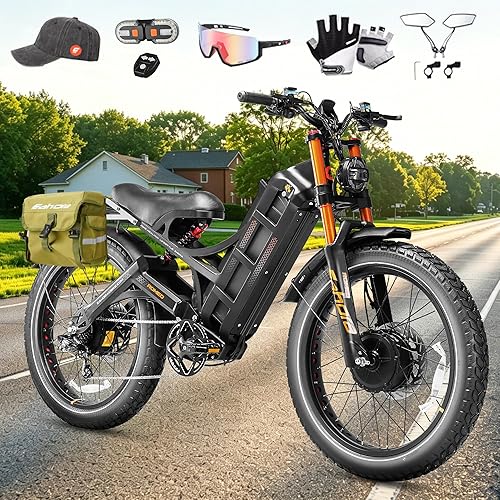 eAhora 2026 Romeo Pro 3 5600W 50Mph High-Torque Ebike, 60V 80Ah 250-Mile Long Range Electric Bike for Adults, Adjustable Air Suspension, 26'' Puncture-Proof Tire, UL 2849 Certified by TÜV