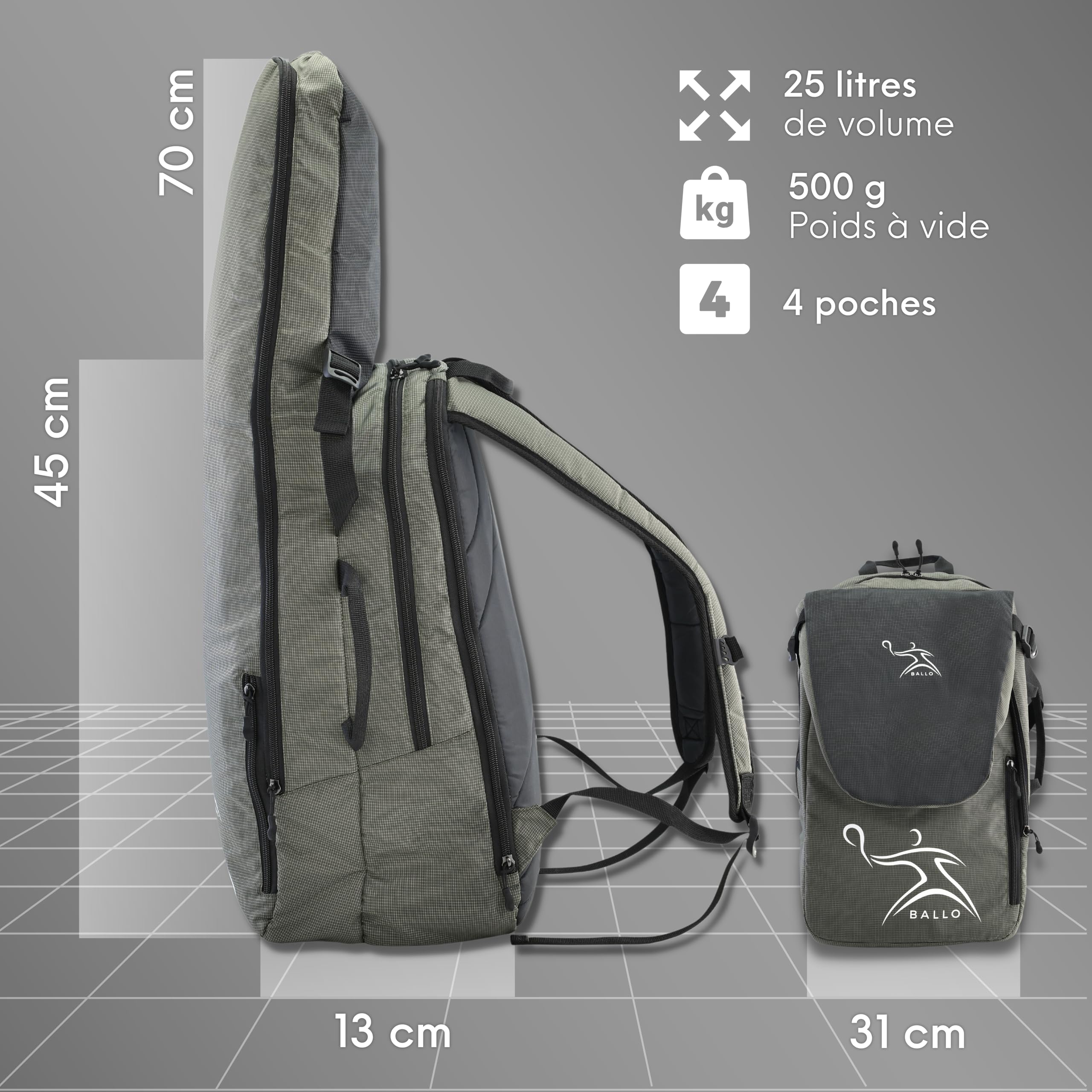 BALLO® Sac à dos de tennis, de raquette de tennis, de badminton, pour homme et femme, avec compartiment à chaussures et compartiment fermé pour raquette