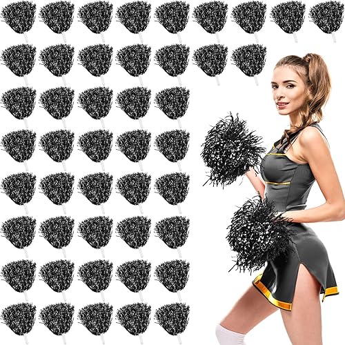 60 pompones de animadora de papel metálico con mango de plástico, accesorio para disfraz de animación para fútbol, baloncesto, escuadrón de
