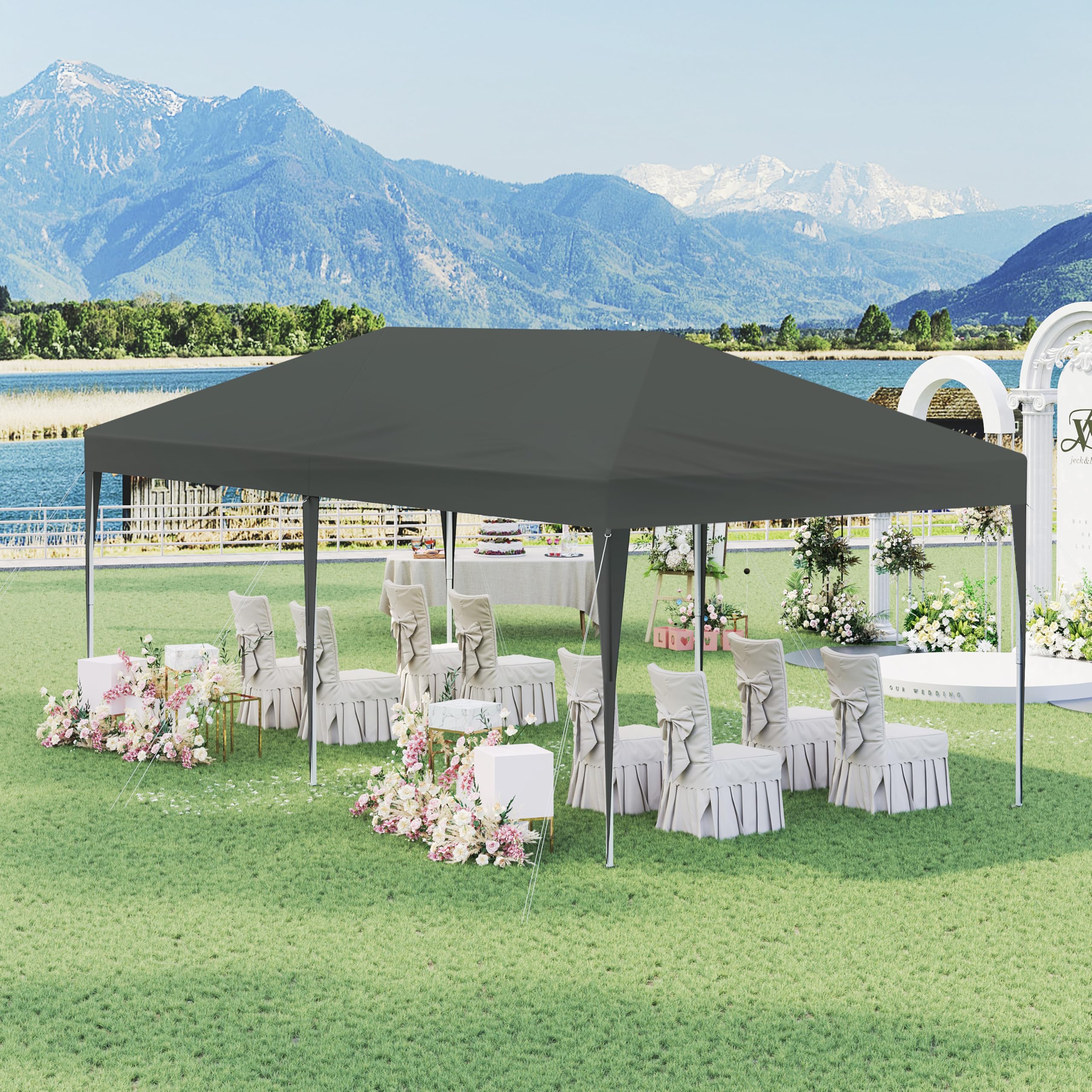Laneetal Pavillon 3x6 m, Pop Up Faltpavillon, 6 Seitenwände mit Fenster Reißverschlüsse, Gartenpavillon wasserdicht Winterfest UV-Schutz, für Garten, Camping, Strand, Grill, Anthrazit