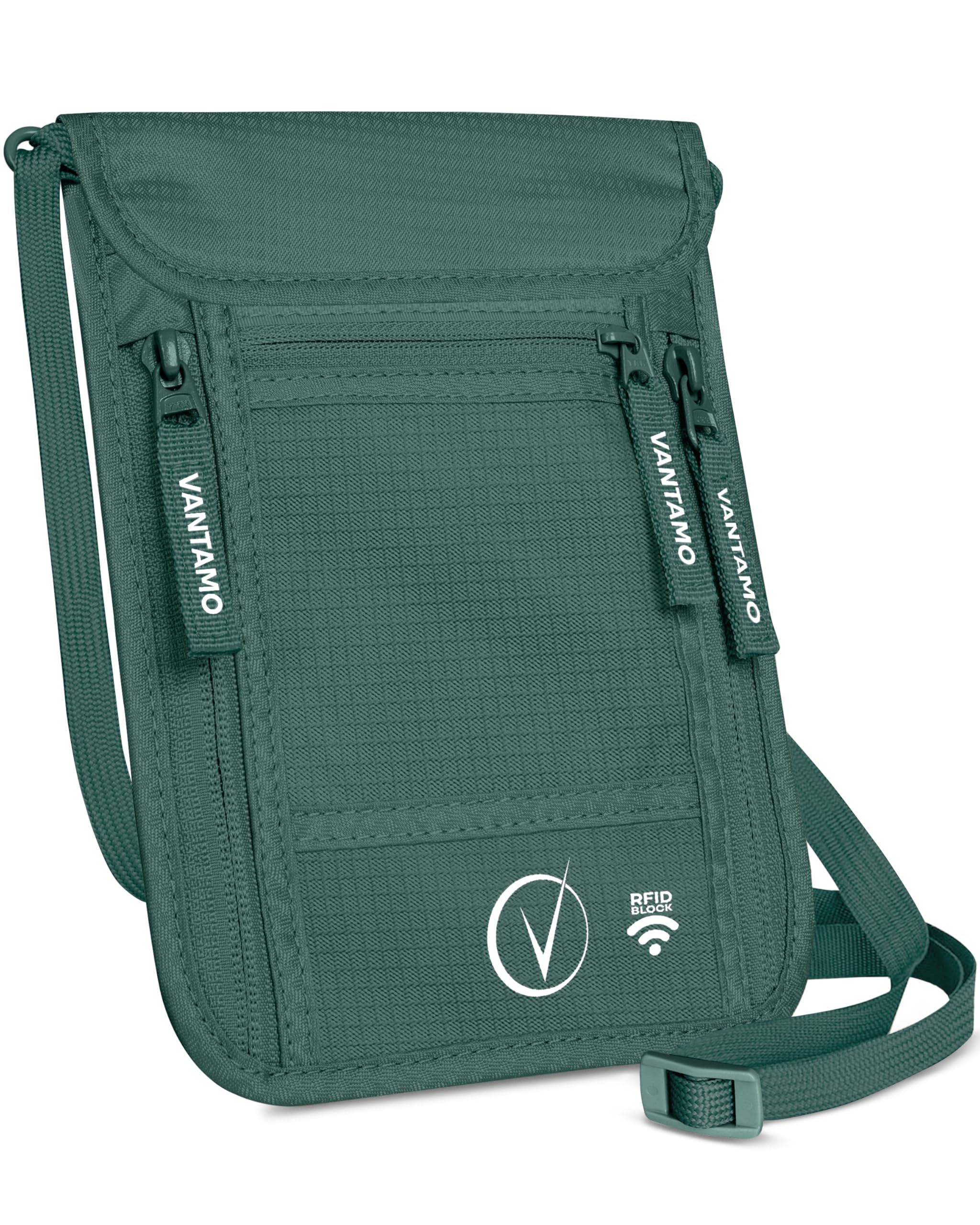 Premium Neck Wallet Travel Pouch und Passport Holder, RFID geschützt, passt zu Passport mit Cover. Für Männer und Frauen, Grün - Ocean Green