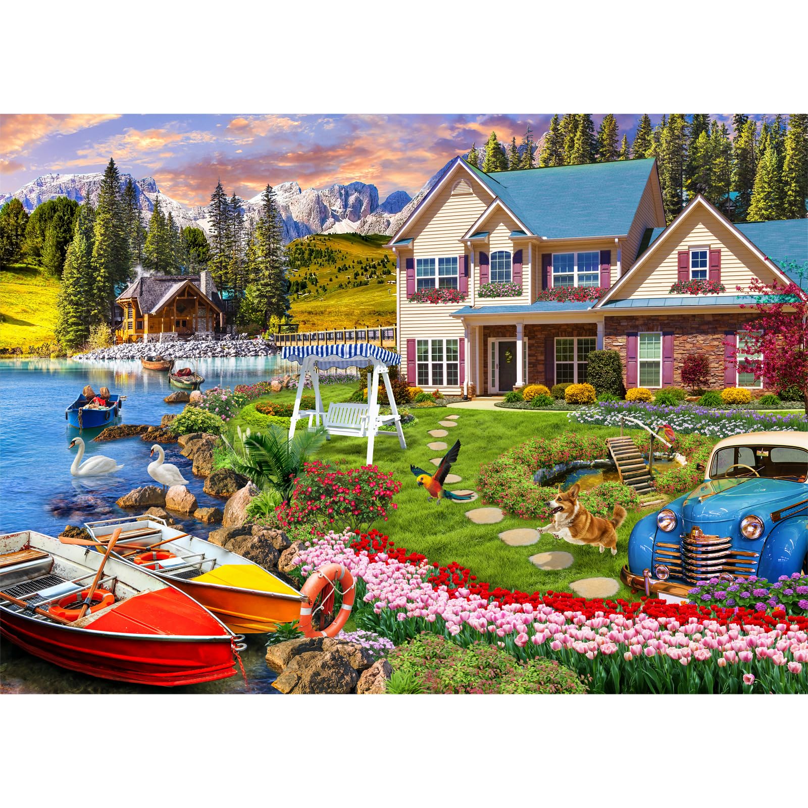 HUADADA Jigsaw Puzzles for Adults 1000-Mountain Lake Manor