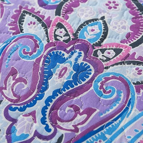 Vista 202 de NEWLAKE Juego de colcha de algodón, juego de colcha reversible de retazos, estampado real clásico turquesa, tamaño Queen Turquesa Clásico