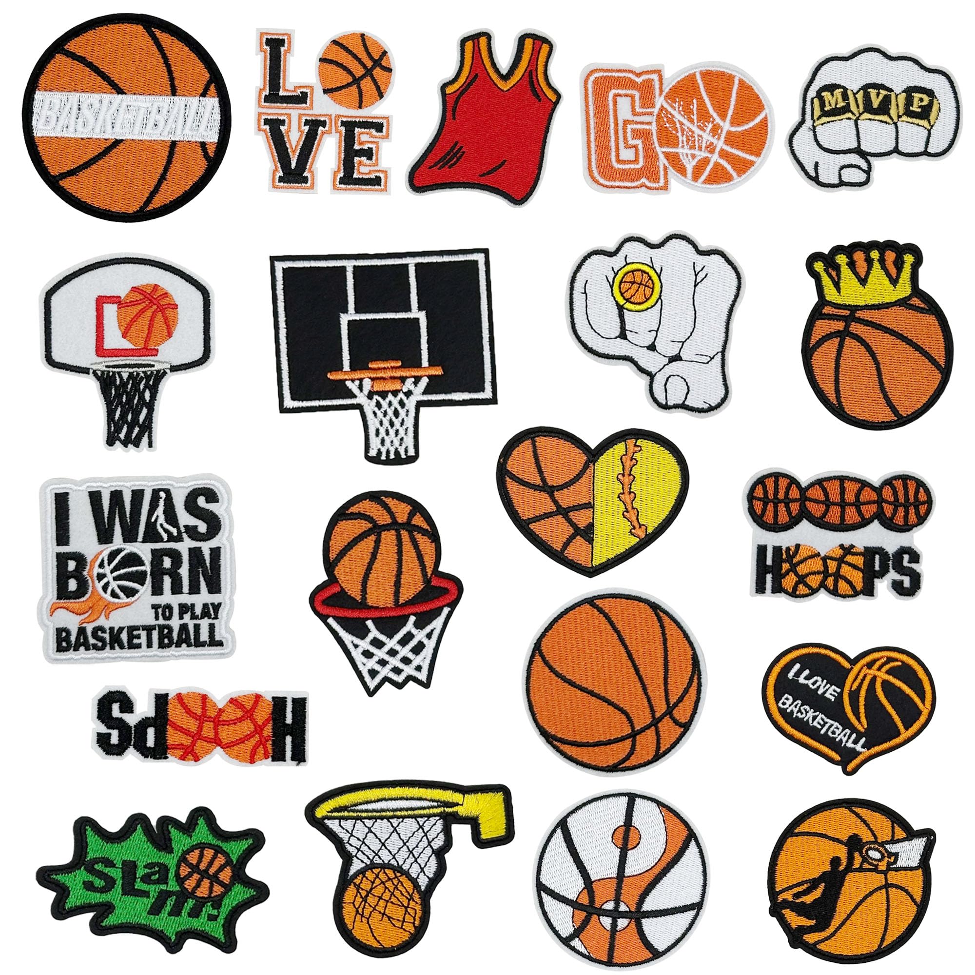 Allazone 20 PCS Basketball Sports Embroidered Patches Basketball Iron On Patches for Clothing Bags Hat Decoration DIY Craft