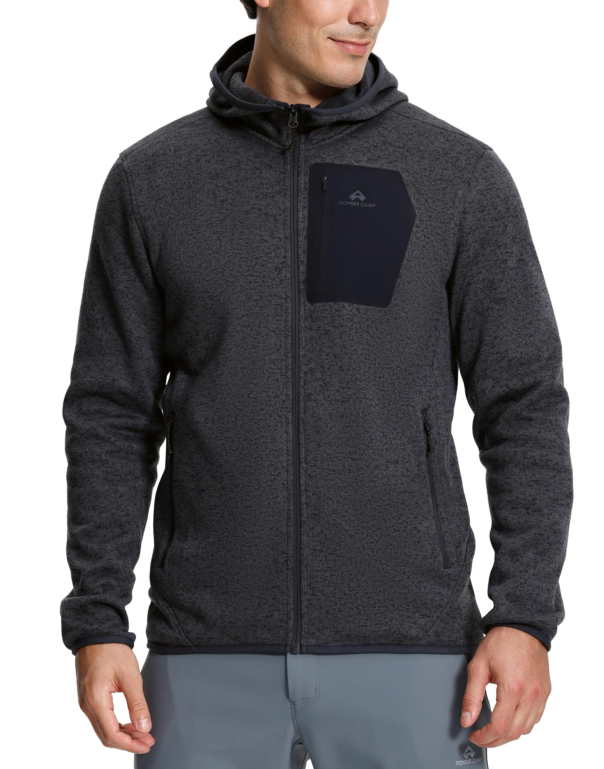 Pioneer Camp Men's Hooded Sweater Fleece Jacket Full Zip Hiking Mid Layer | Heather Sweat…