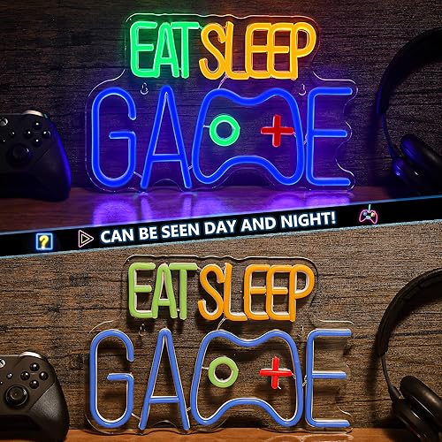 Miniatura 2 de Decoración de letrero de neón de juego, luz de neón regulable, enchufe USB, decoración de habitación de niños con control remoto, letreros de neón