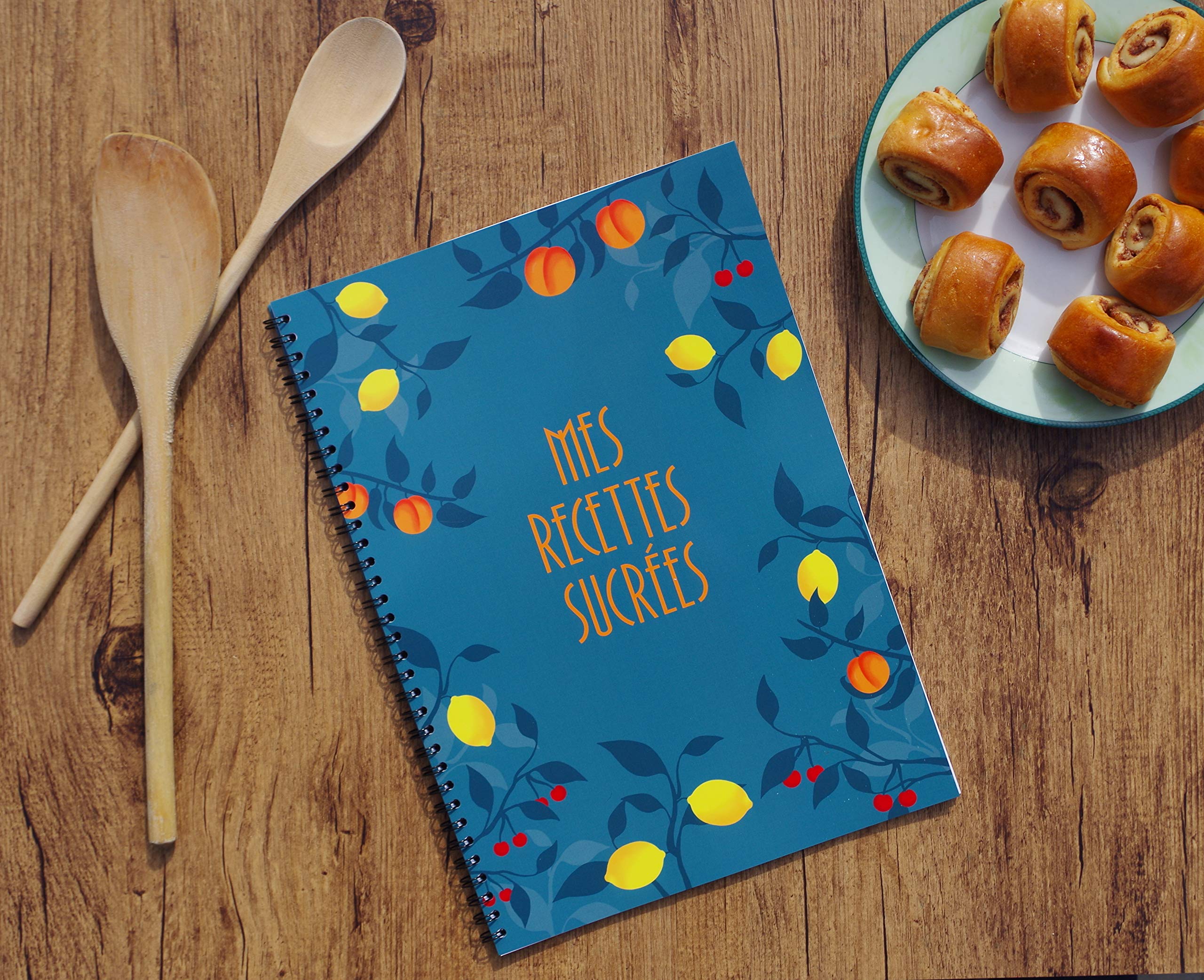 Cahier de Recettes Salées et Sucrées A4 Spirale, 60 Fiches Vierges