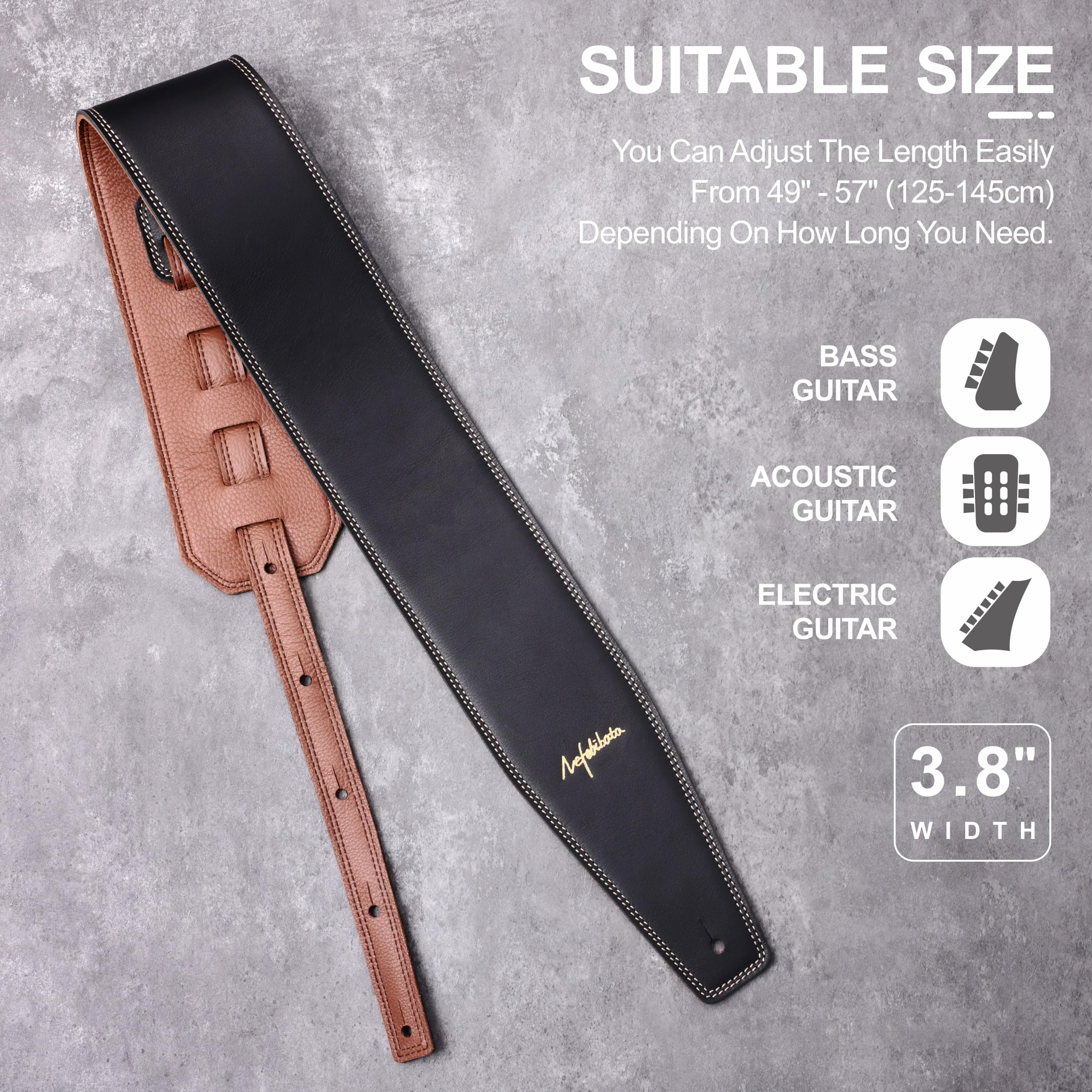 Nefelibata Sangle de guitare de 9,7 cm de large, en cuir pleine fleur, avec rembourrage en mousse pour guitares basses, électriques et acoustiques