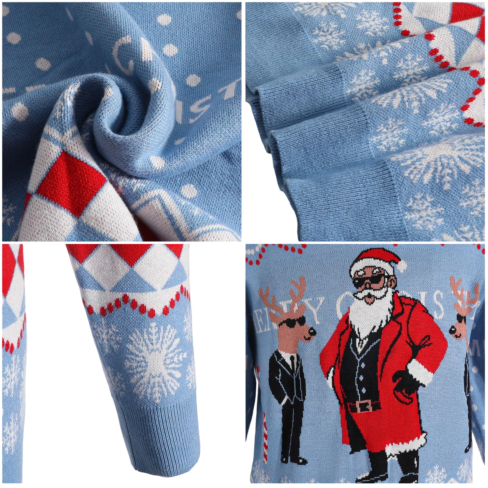 Suéter navideño para Hombre, Feo, de Punto, con Cuello Redondo y Mangas largas para Fiestas navideñas (L)
