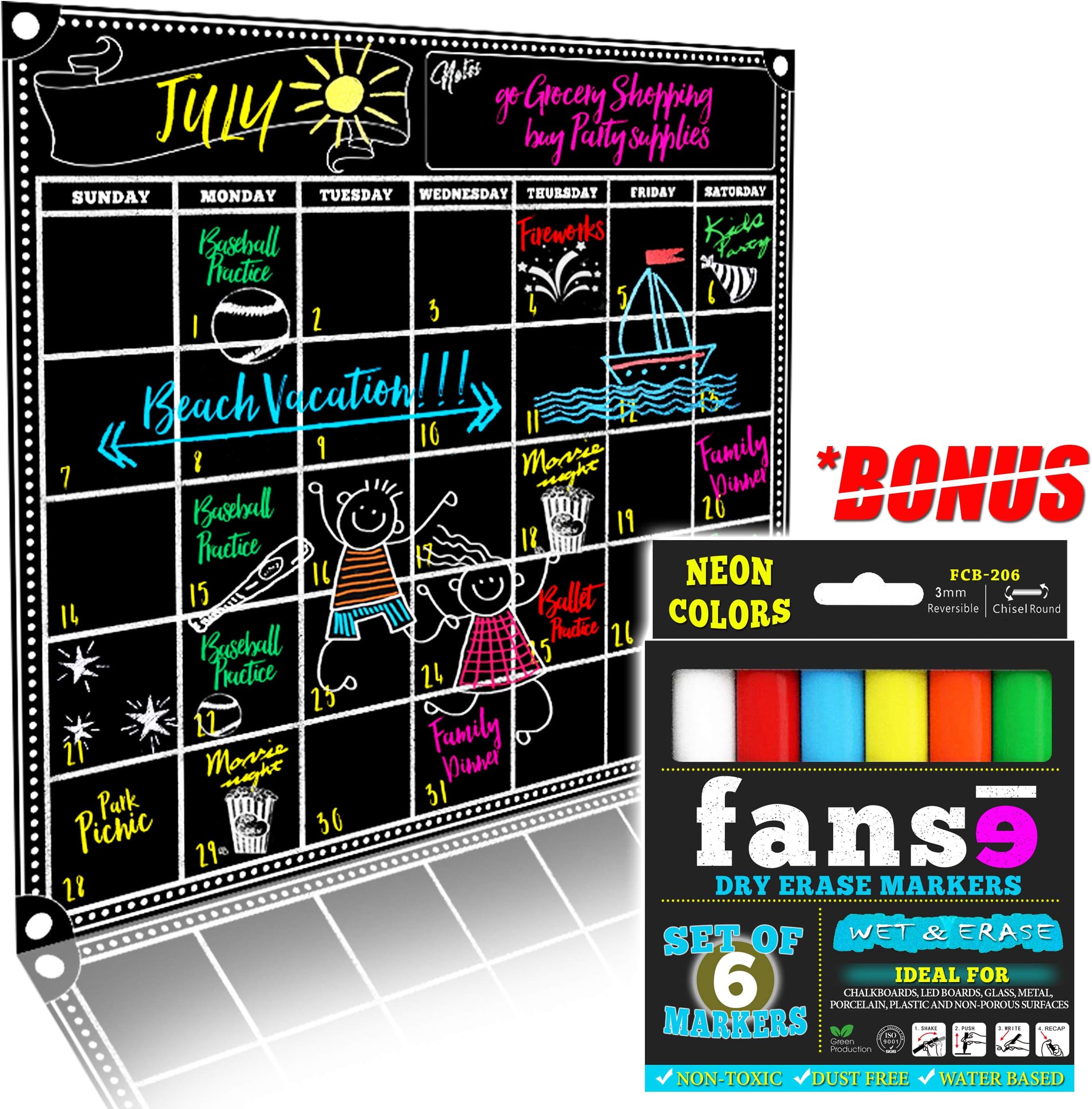 18" x 14" Dry Erase Monthly Magnetic Calendar for Refrigerator with Marker Set, Magnetic Fridge Calendar and Black Board for Classroom, Dorm