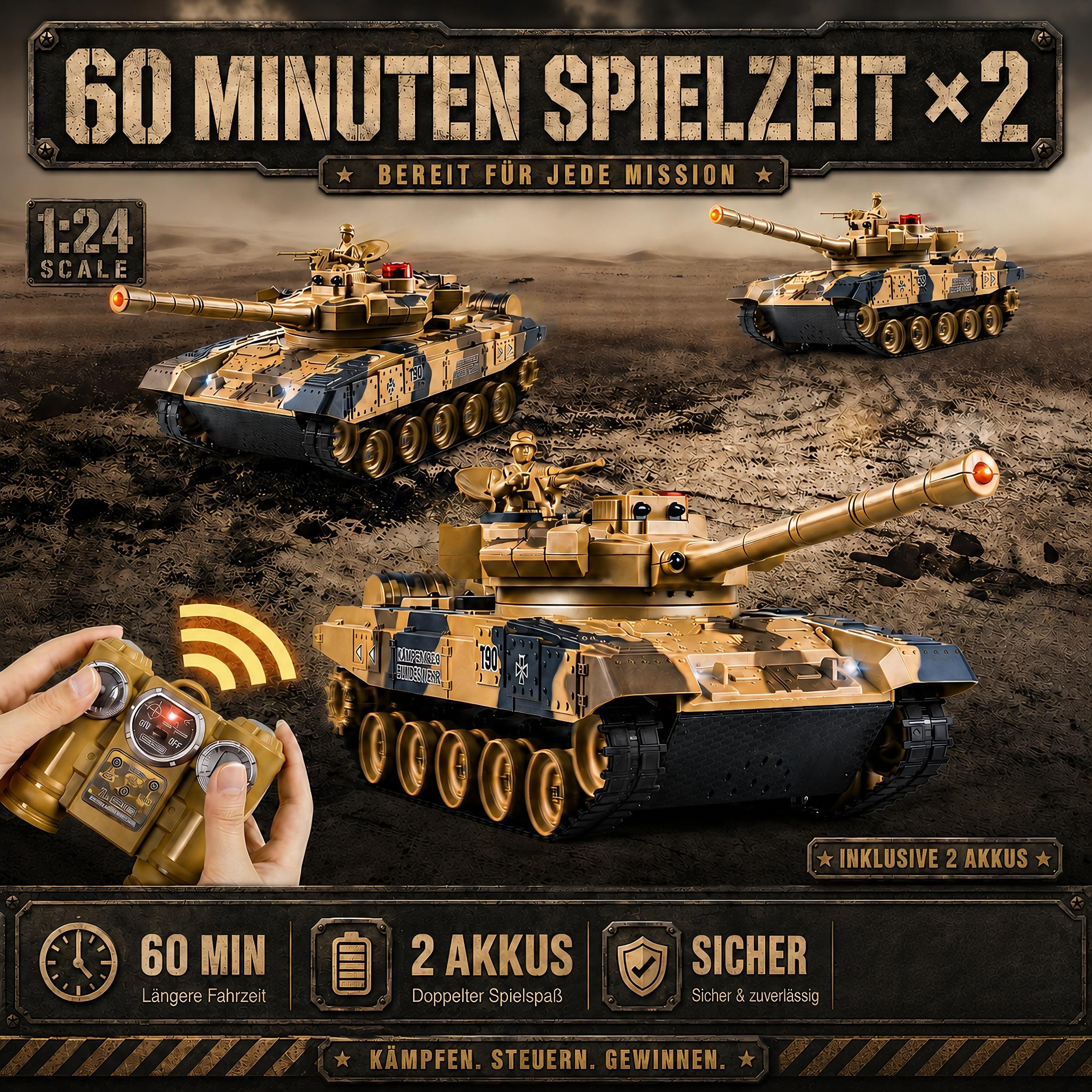 Supdex Rc Panzer 1/24, Ferngesteuerter Kampf Panzer RC Spielzeug, 2.4GHz Fernbedienung, Panzer Modell mit Lebenskontrollleuchte, für Kinder ab 6 Jahren Jungen