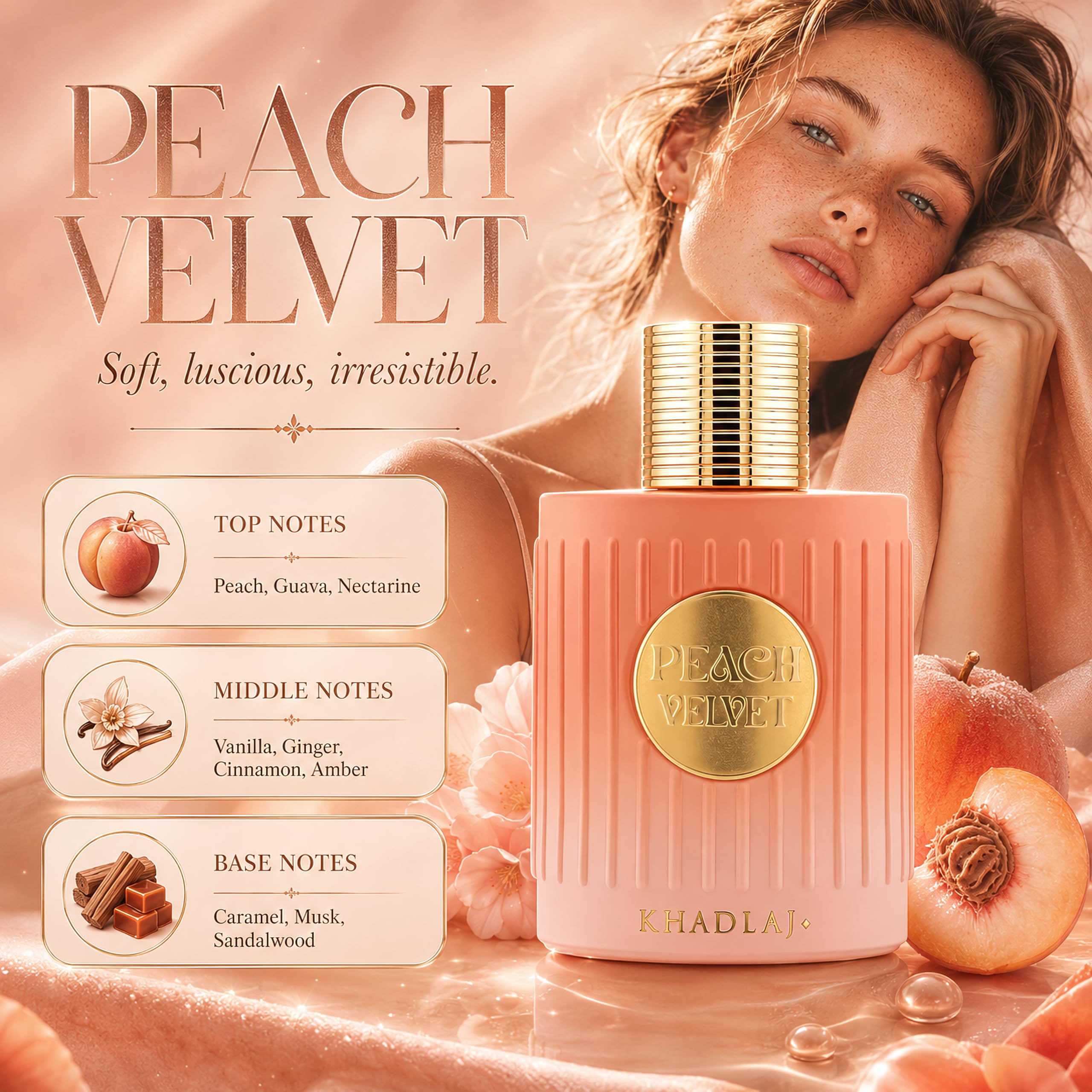 Khadlaj Peach Velvet – Fruity, Sweet, Amber, Gourmand -Extrait de