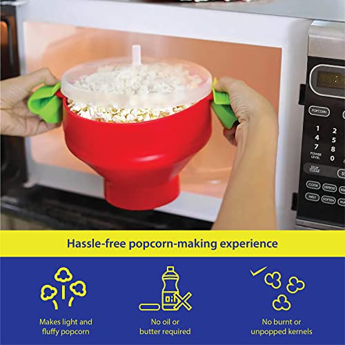 Microwave Popcorn Popper With Lids - Silicone Popcorn Maker - No Oil Or Butter Required - Collapsible Popcorn Bowls - Bpa-Free Popcorn Container - Movie Night Supplies (Red) #TOP4