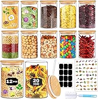 Vista 1 de Tarros de vidrio con tapas de bambú de 20 onzas, 12 recipientes apilables de almacenamiento de vidrio de cocina con tapas herméticas de bambú