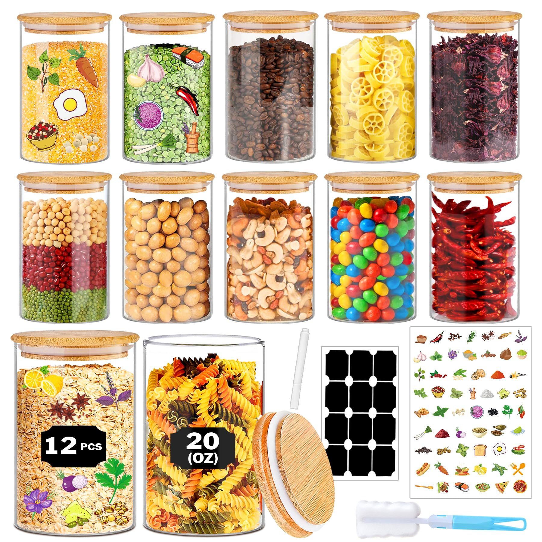 BGraceyy 12-Pack 20oz Glass Jars with Bamboo Lids