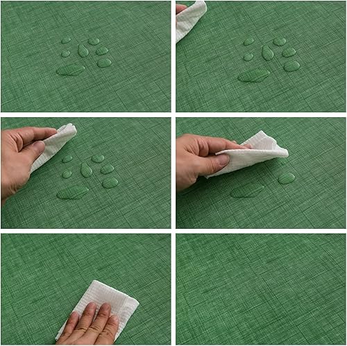 Miniatura 6 de Pioggia Mantel de vinilo con respaldo de franela, impermeable, de plástico a prueba de aceite, lavable, de PVC para interiores y exteriores (verde