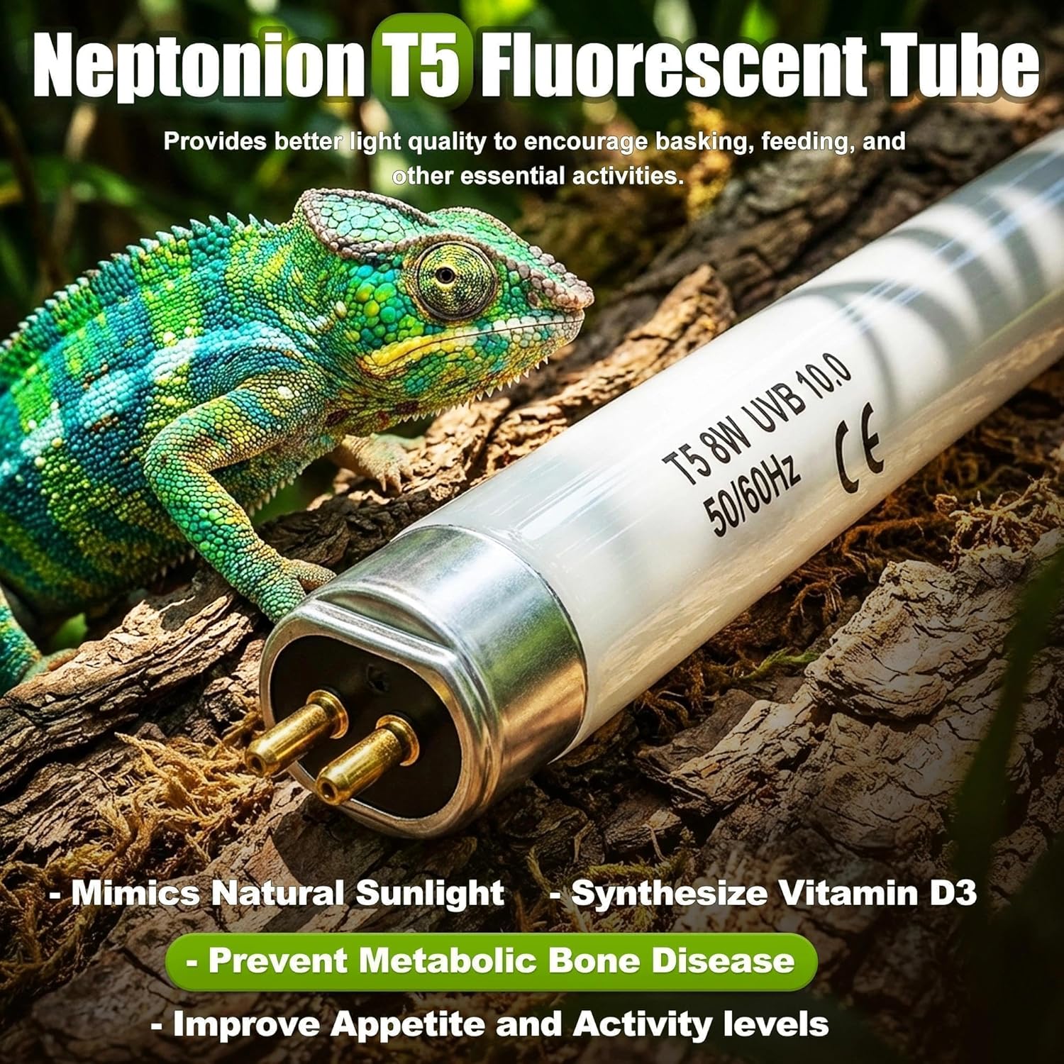 T5 HO UVB 10.0 Reptile Replacement Tube, 39W 34 in Linear Fluorescent Lamp, for Tropical Reptiles