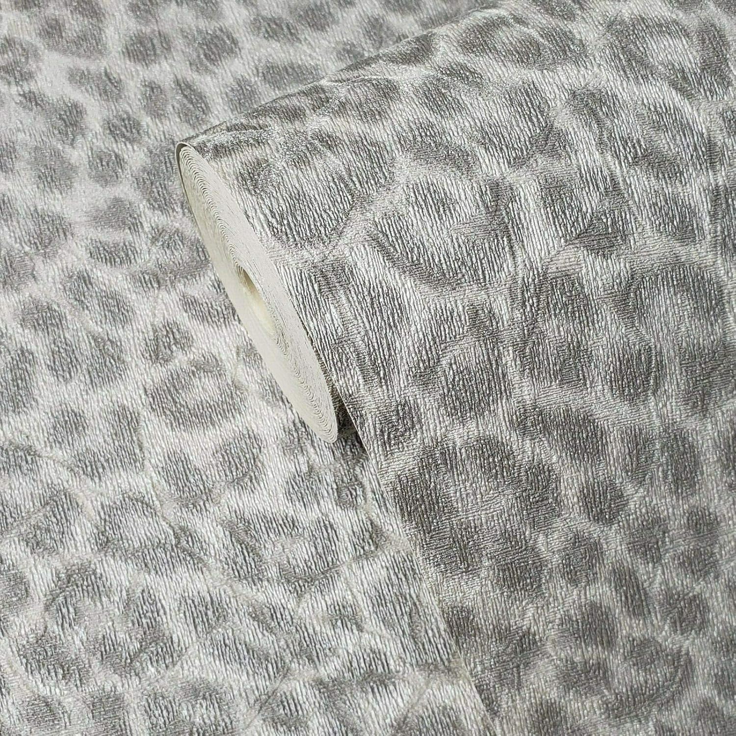 Portofino Italian Wallpapers Wallpaper Gray White Silver Metallic Textured Leopard Cheetah Animal Skin Fur 3D