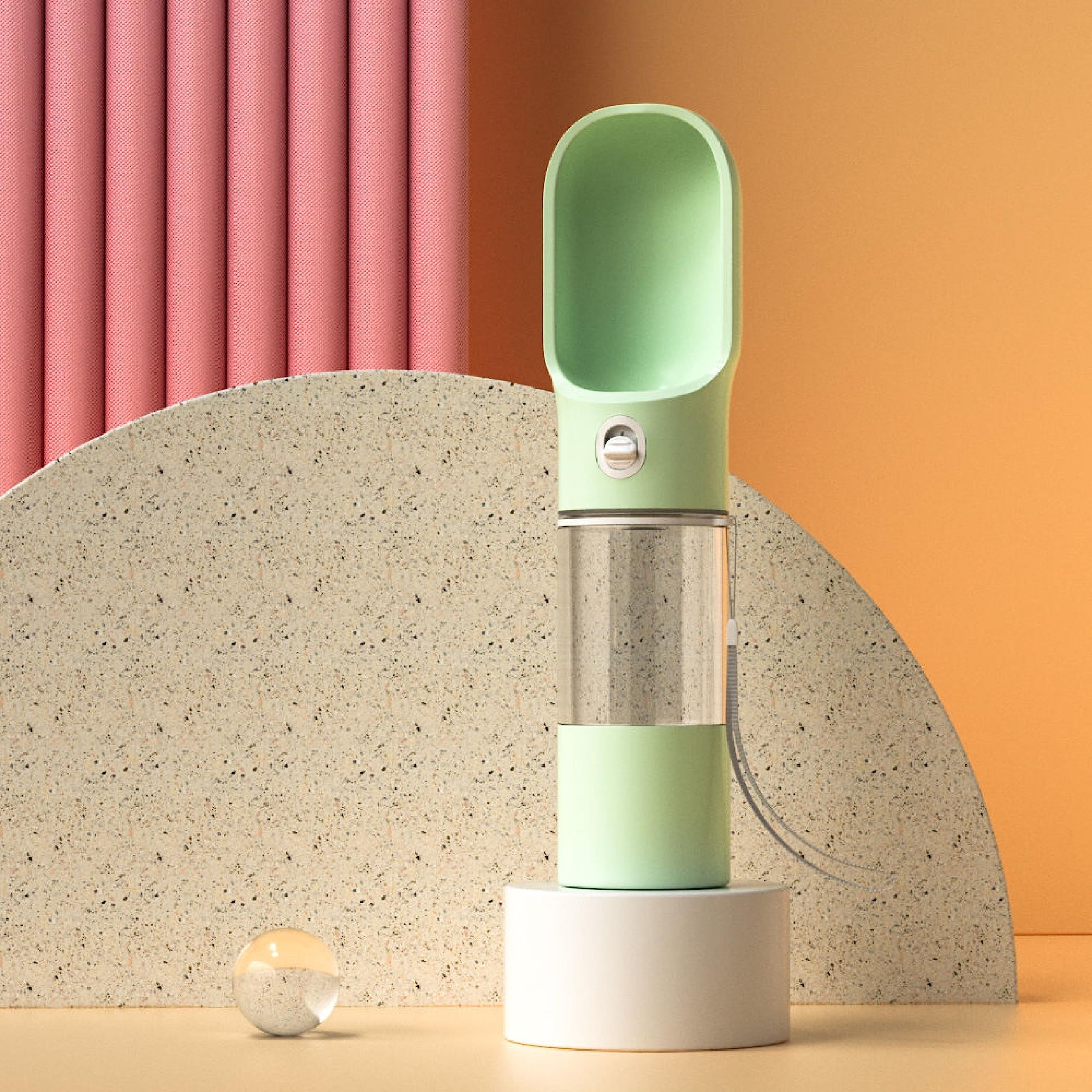 Luca's PetSupplies, Leak Proof Portable Puppy Water Dispenser with Drinking Feeder for Pets Outdoor Walking, Hiking, Travel, Food Grade Plastic (8oz (Light Green))