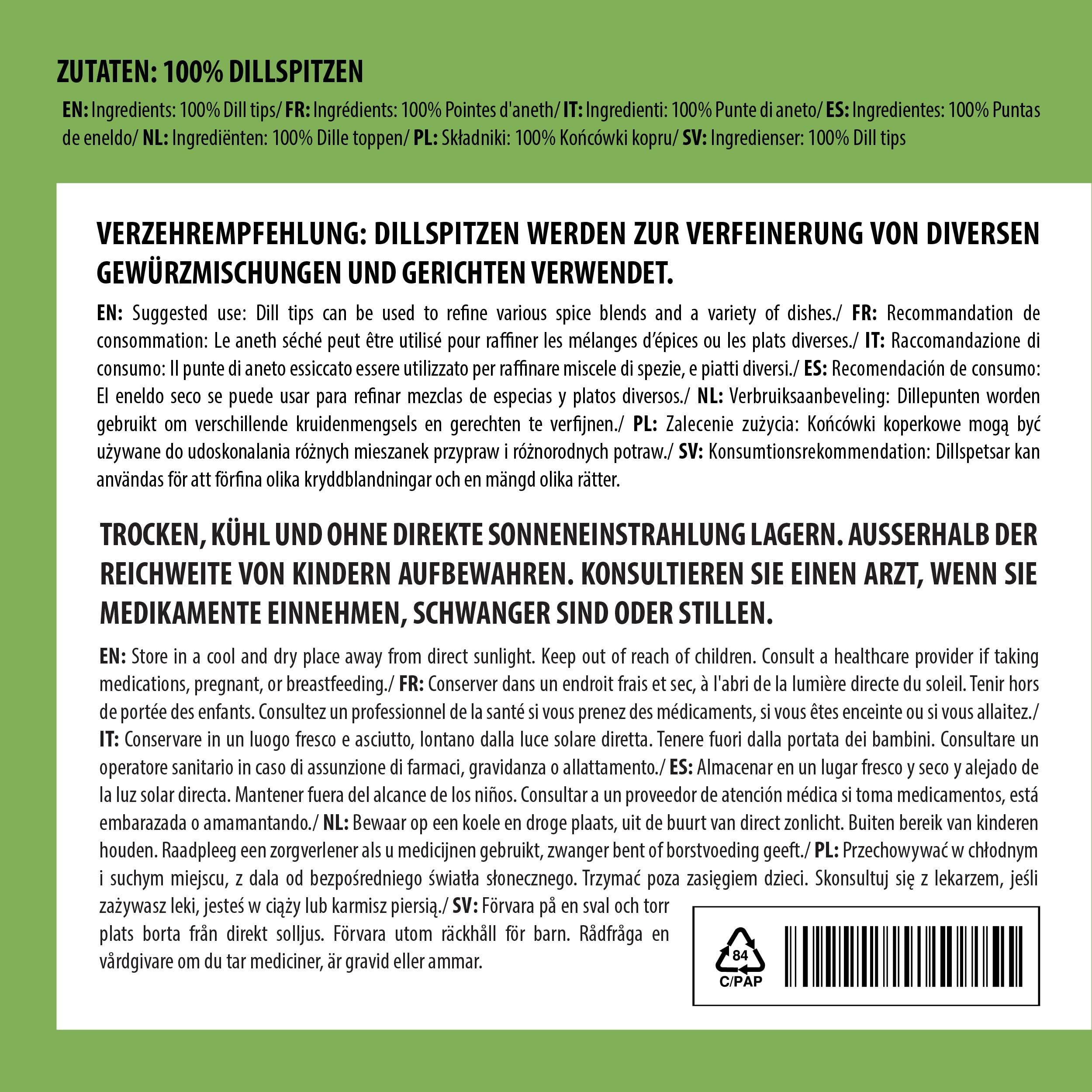 Alpi Nature Aneth Séché 500g, Pointes d'Aneth Séché et Frotté pour Cornichons, Sauces et Marinades