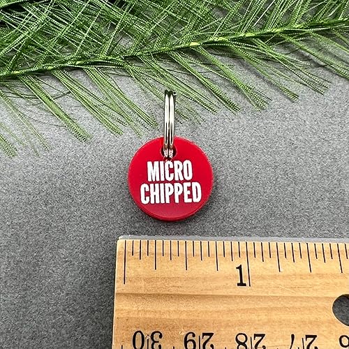 Miniatura 2 de Microchipped Pet Tag for Collar, Laser Engraved Red Acrylic, 34" For Dog Cat Puppy Kitty Rabbit Animal In Case of Emergency
