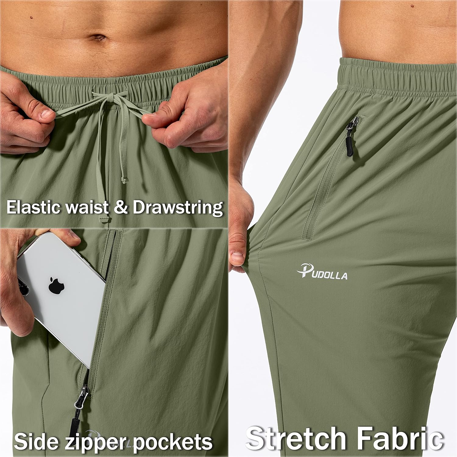 Pudolla Men's Workout Athletic Pants Elastic Waist Jogging Running Pants for Men with Zipper Pockets - Image 5