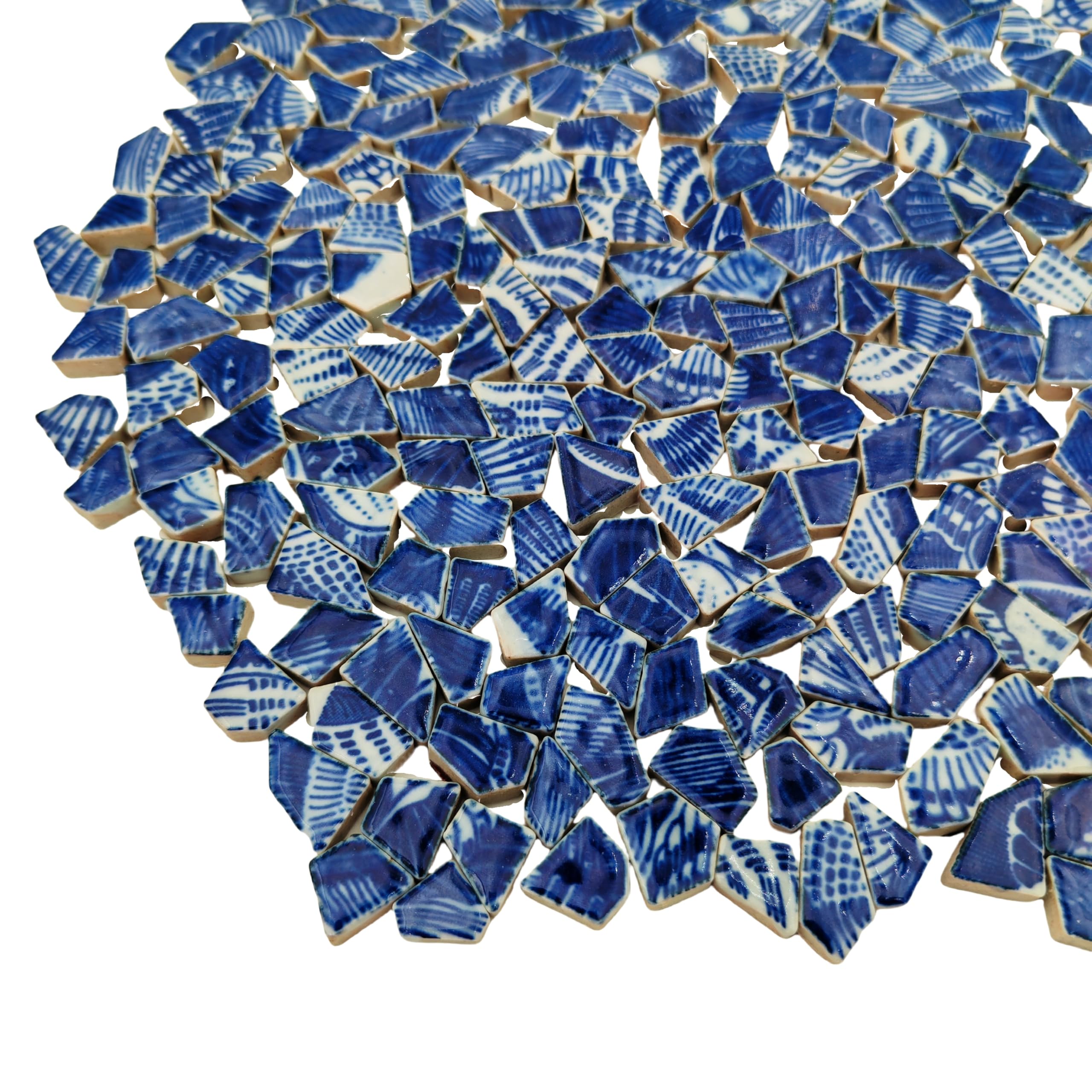 500g Porcelain and White Small Ceramic Mosaic Tiles,1-2 CM Broken Irregular Mosaic Tiles for DIY Craft,Floor,Kitchen,Pool, Flower Pots Home and Outdoor Deco (Porcelain 07)