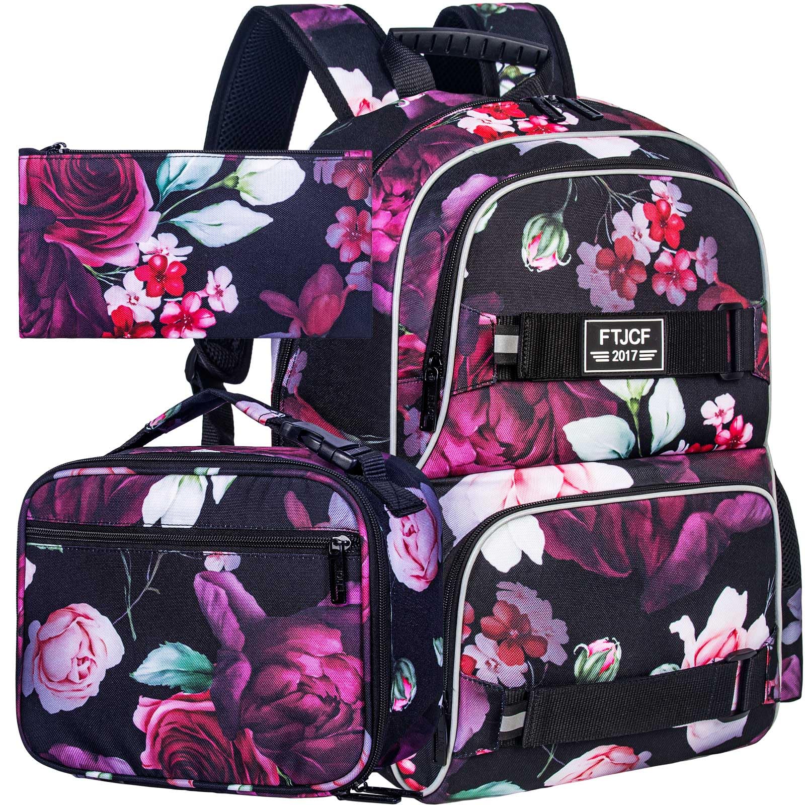 ZLYERT 3Pcs Backpack for Girls Boys, 17 Inch School Bookbag with Lunch Box, Durable Laptop Backpacks Set for Teens College