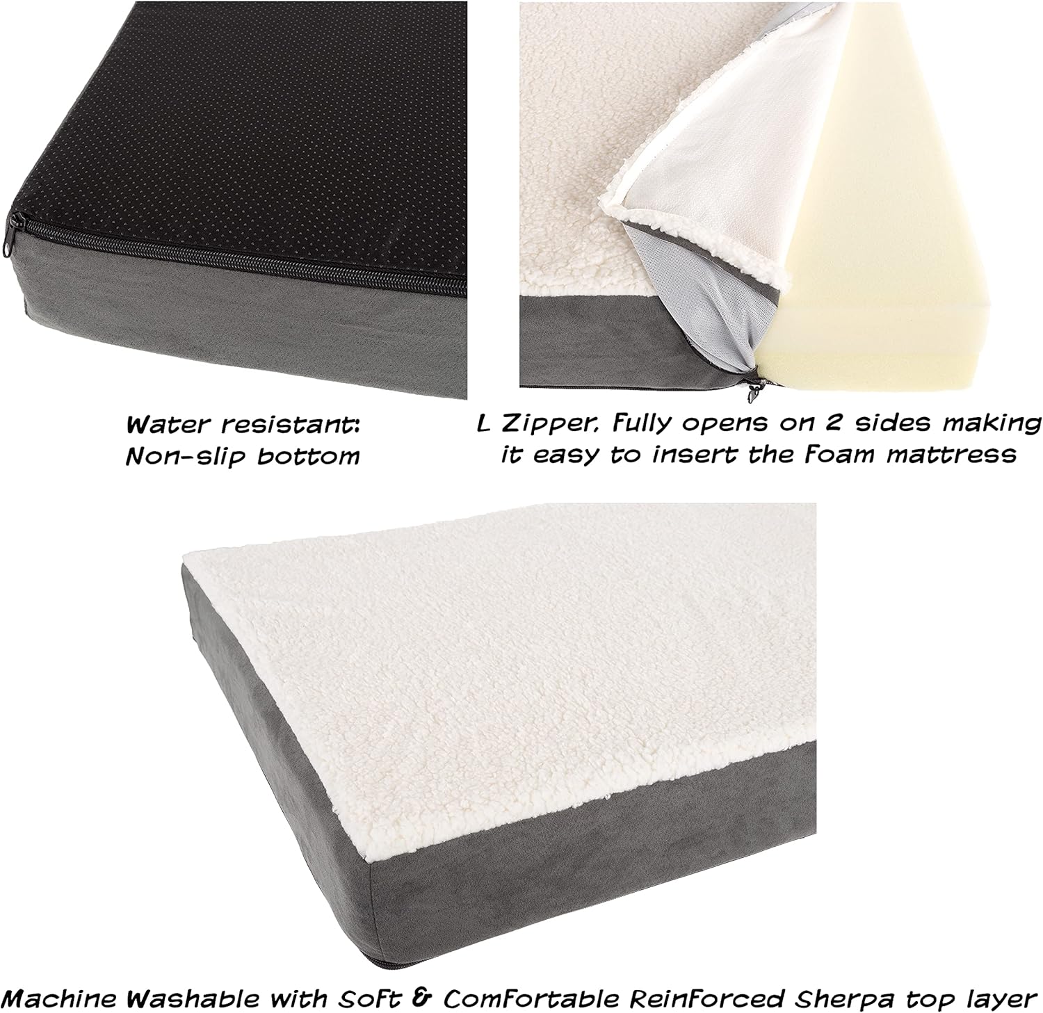 Dog Bed Replacement Cover – Pet Duvet with Sherpa Top, Non-Slip Bottom, Gray Micro Suede -Dog Bed Washable Removable Cover by PETMAKER (Medium) : Pet Supplies