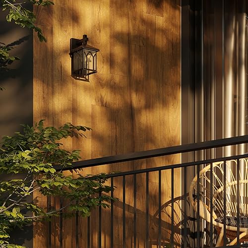 Miniatura 9 de Inlight Farol de pared para exteriores de 11 4/5" de alto acabado negro y vidrio sembrado (juego de 2), bombilla no incluida, IN-0603-1-BK